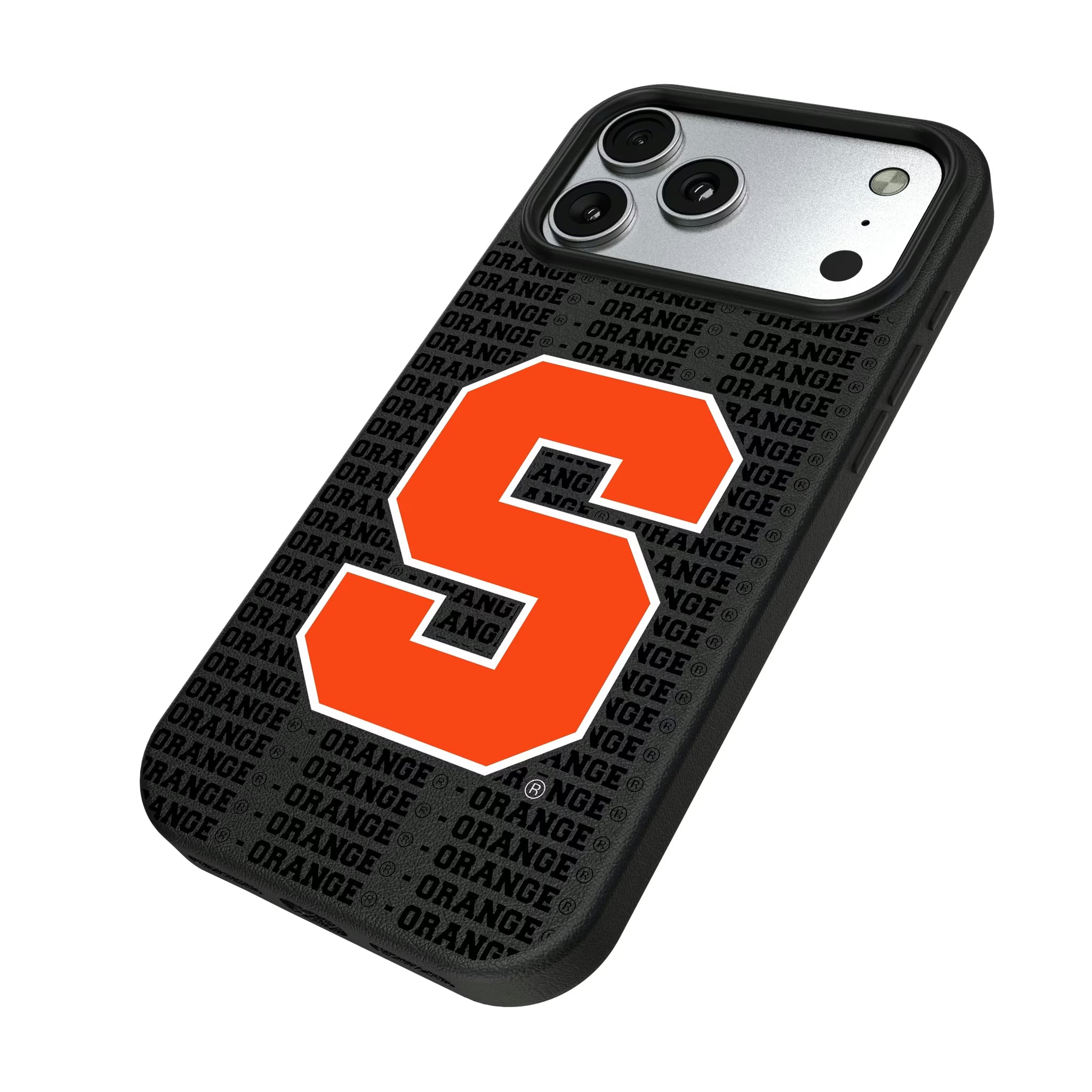 Syracuse University Orange Text Backdrop iPhone MagSafe Compatible Phone Case for Apple iPhone - Isometric View#Device_iPhone 17 Pro Max