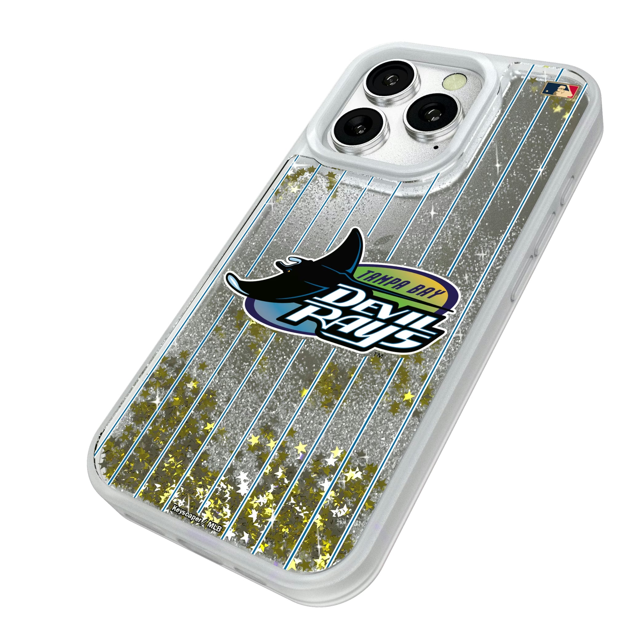 Tampa Bay 1998-2000 - Cooperstown Collection Pinstripe iPhone Glitter Phone Case for Apple iPhone - Isometric View#Device_iPhone 16 Pro