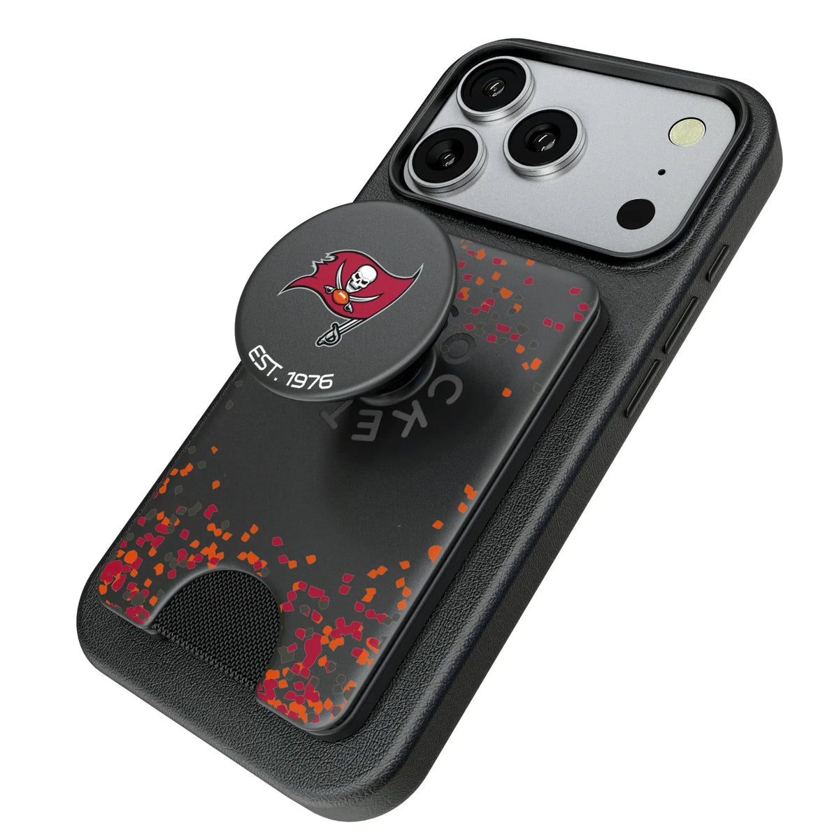 Tampa Bay Buccaneers Confetti Popsockets Wallet Magnetic - Isometric View