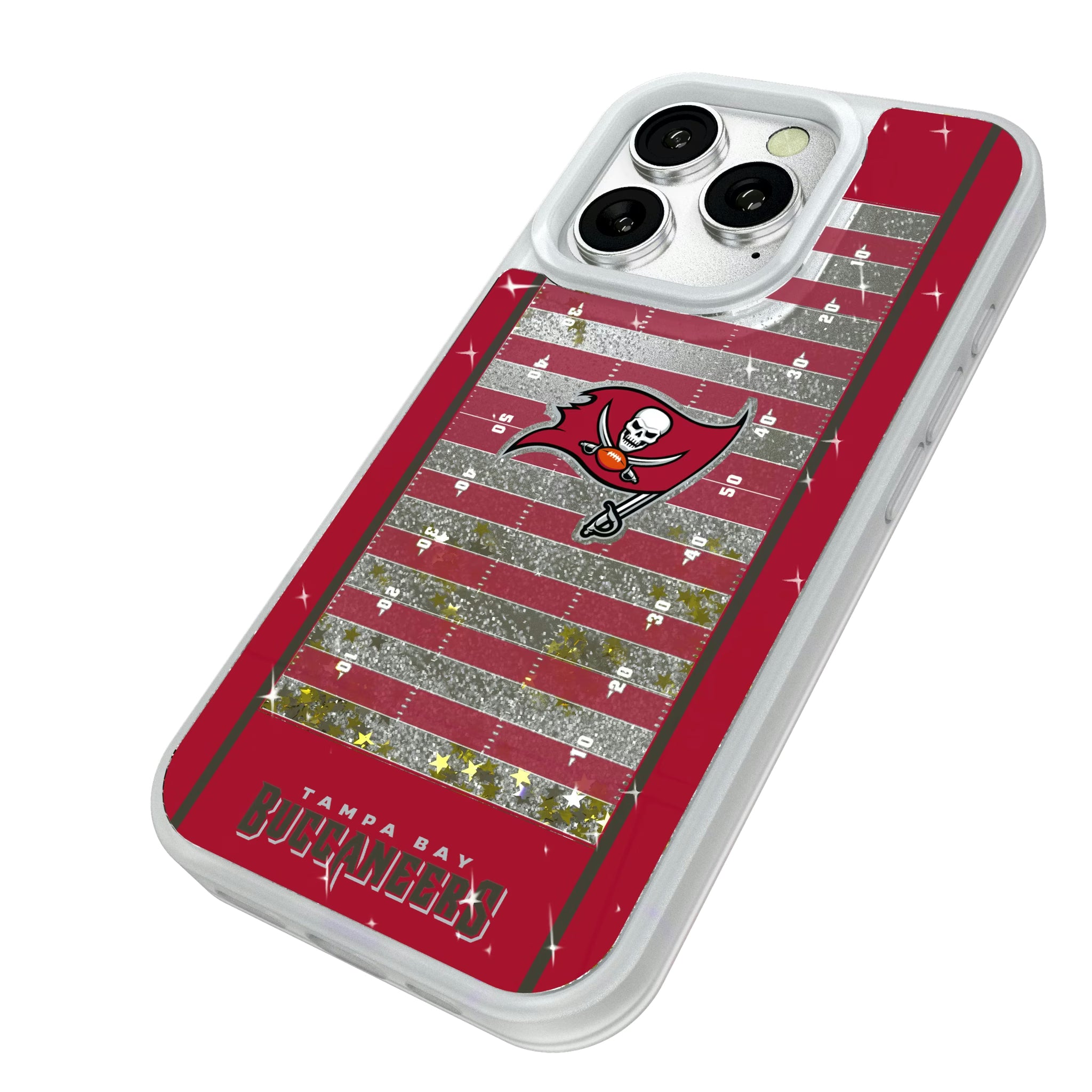 Tampa Bay Buccaneers Field iPhone Glitter Phone Case for Apple iPhone - Isometric View#Device_iPhone 16 Pro