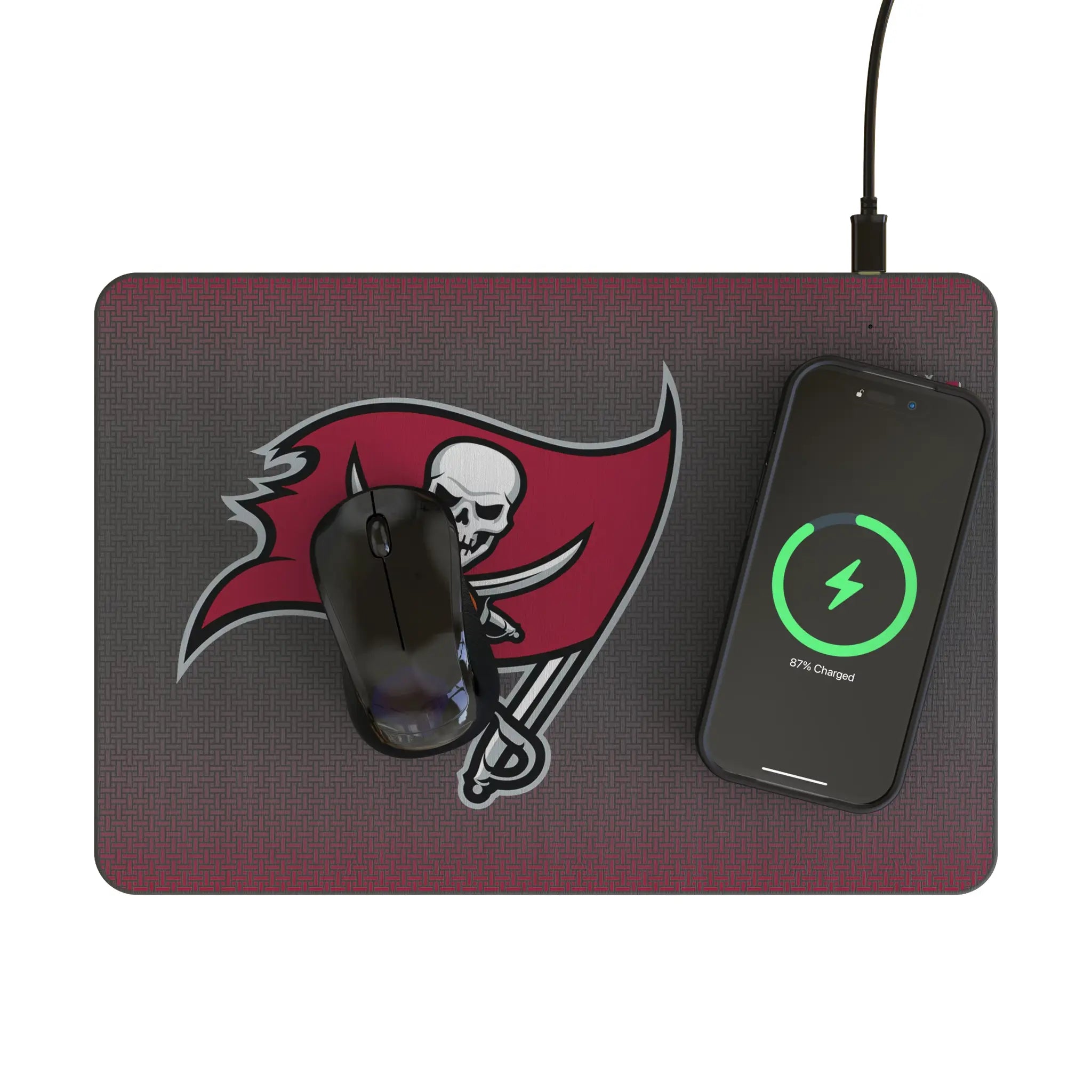 Tampa Bay Buccaneers Linen 15-Watt Wireless Charger and Mouse Pad - Lifestyle