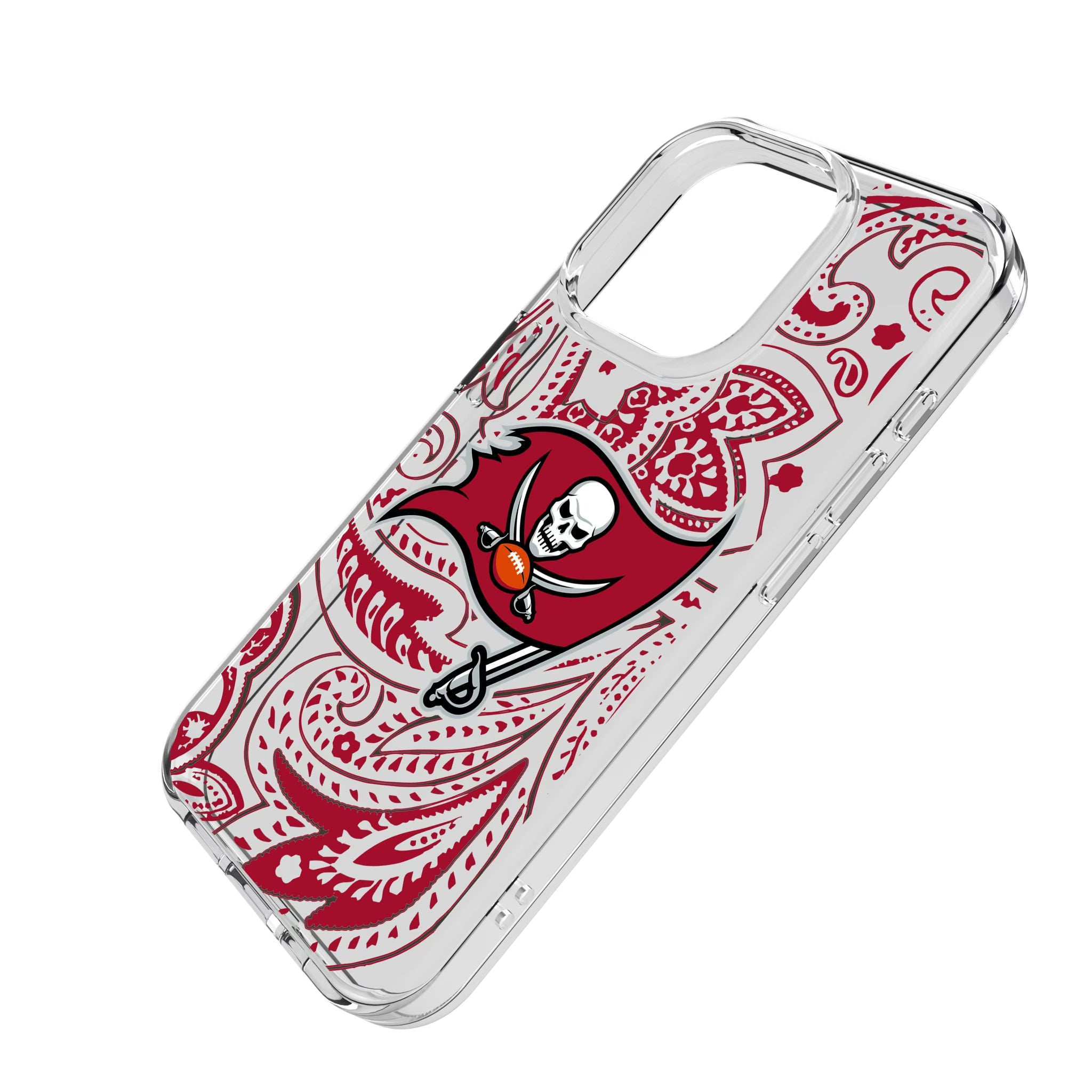 Tampa Bay Buccaneers Paisley iPhone Clear Phone Case for Apple iPhone - Isometric View