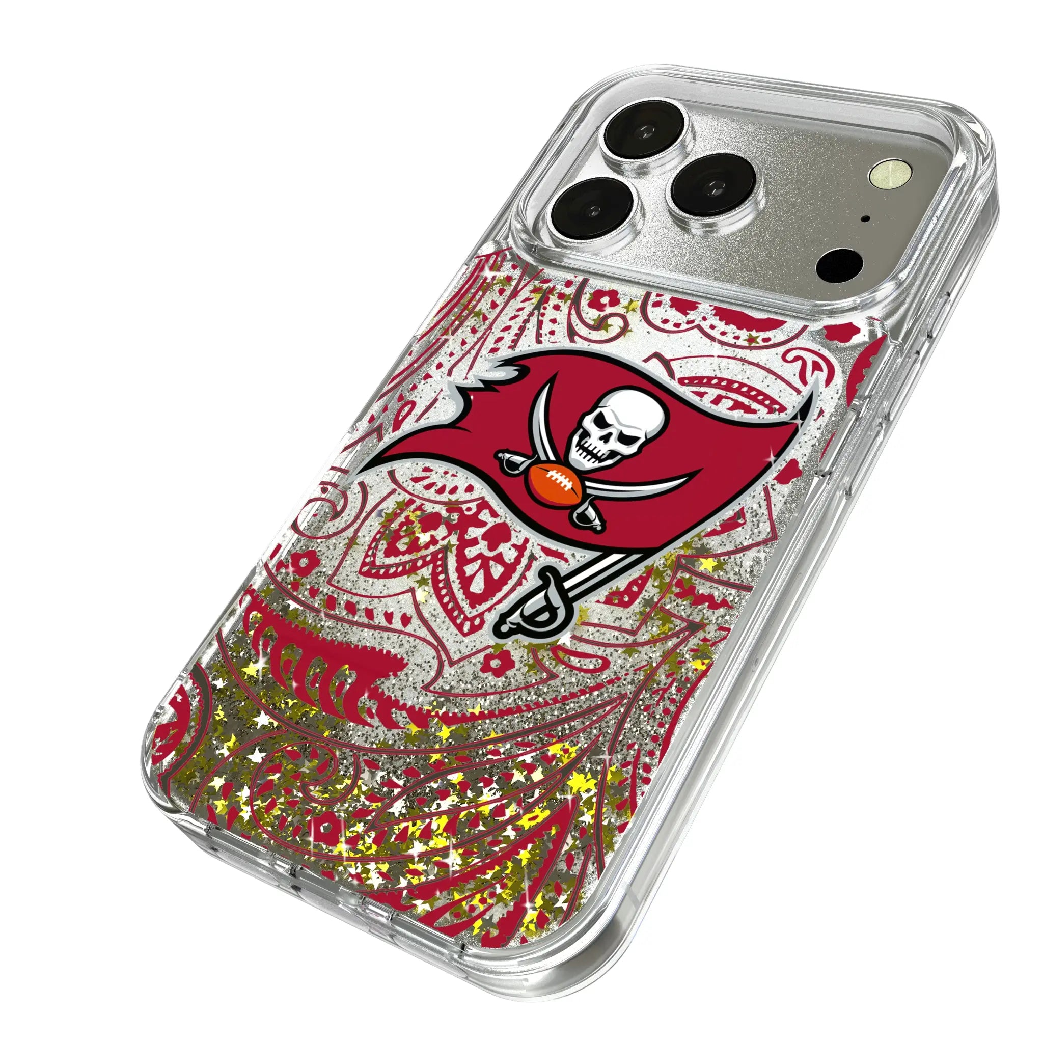 Tampa Bay Buccaneers Paisley iPhone Glitter Phone Case for Apple iPhone - Isometric View