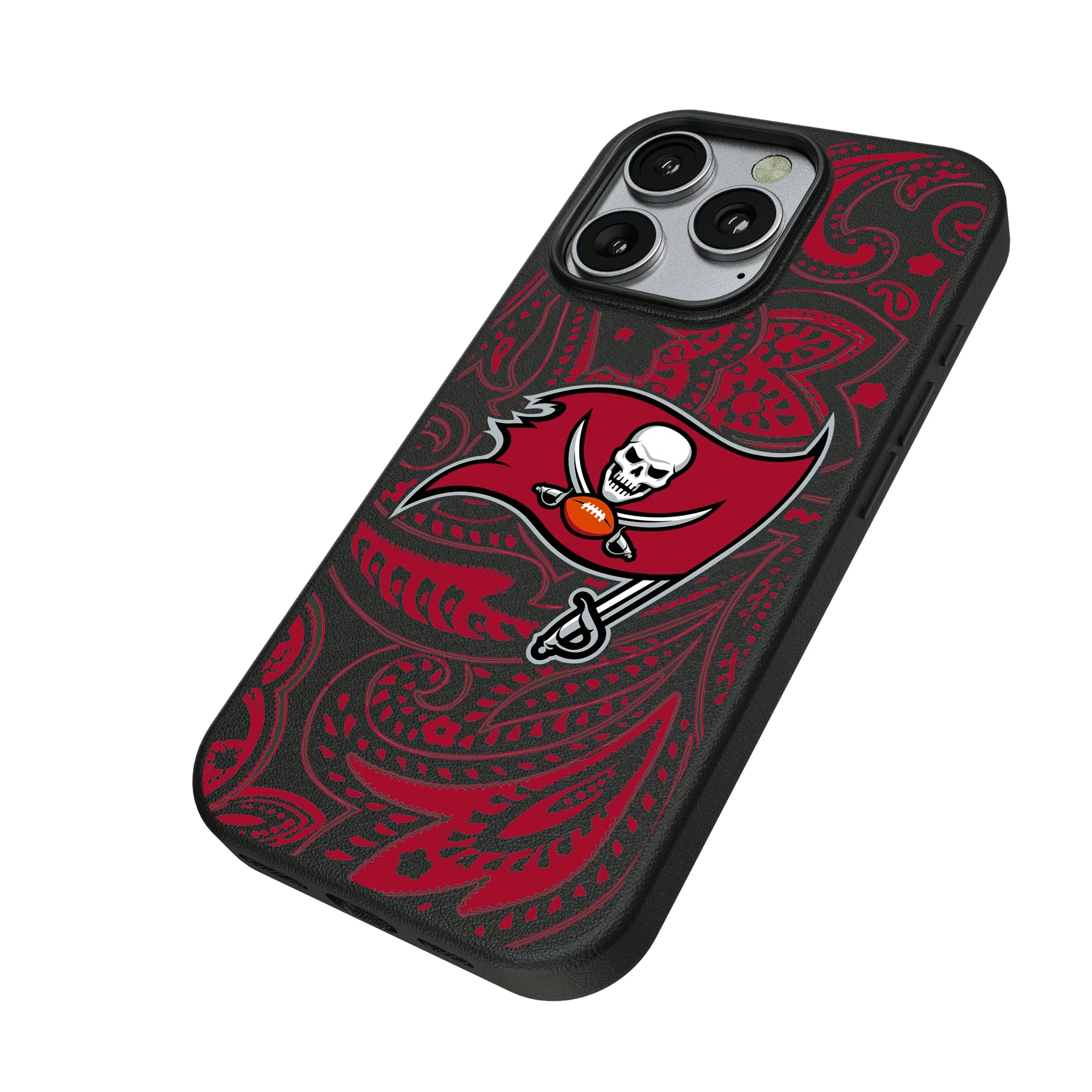 Tampa Bay Buccaneers Paisley iPhone MagSafe Compatible Phone Case for Apple iPhone - Isometric View