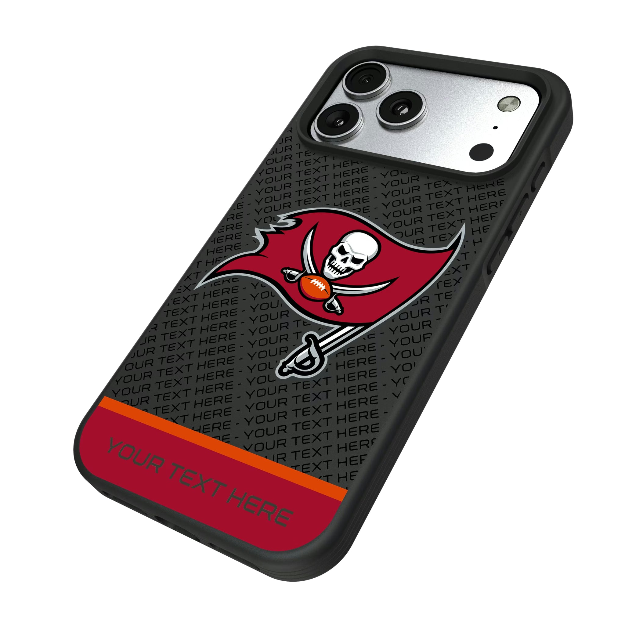 Tampa Bay Buccaneers Personalized EndZone Plus iPhone Bump Phone Case for Apple iPhone - Isometric View#Device_iPhone 17 Pro Max