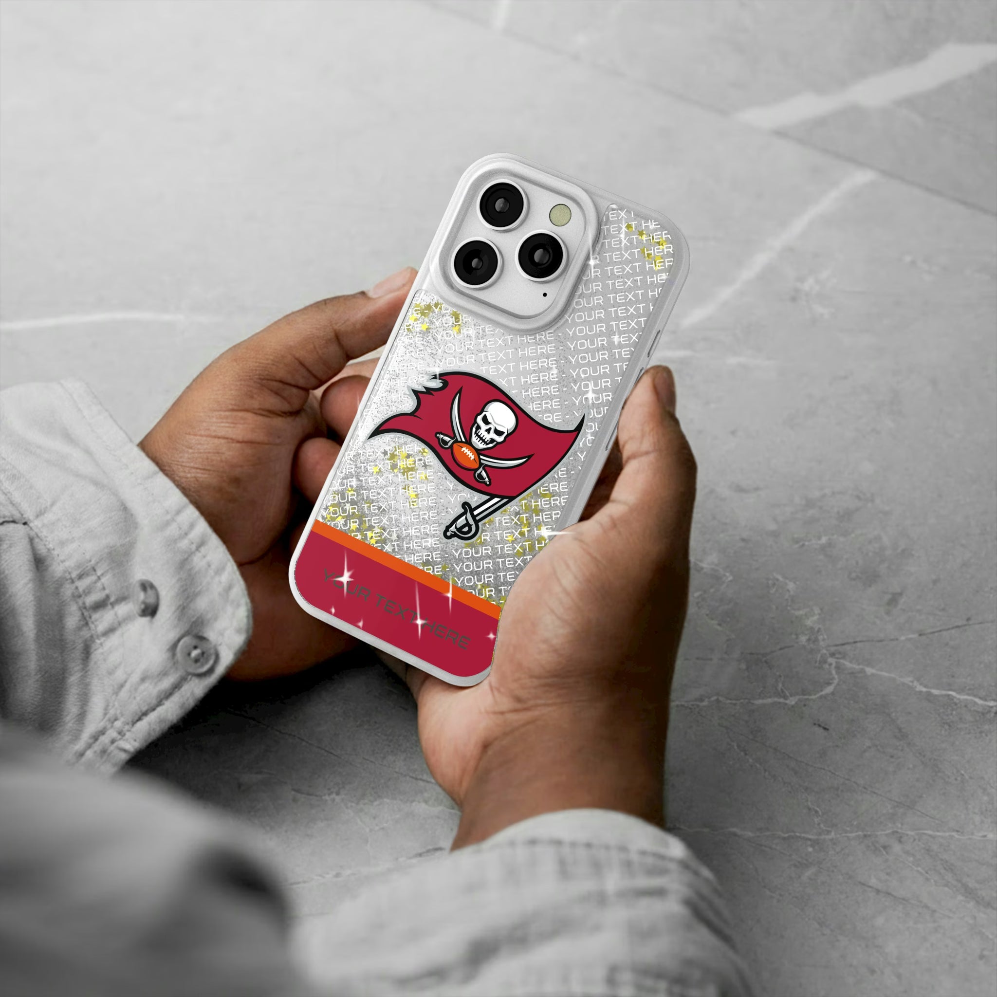 Tampa Bay Buccaneers Personalized EndZone Plus iPhone Glitter Phone Case for Apple iPhone - Lifestyle#Device_iPhone 16 Pro
