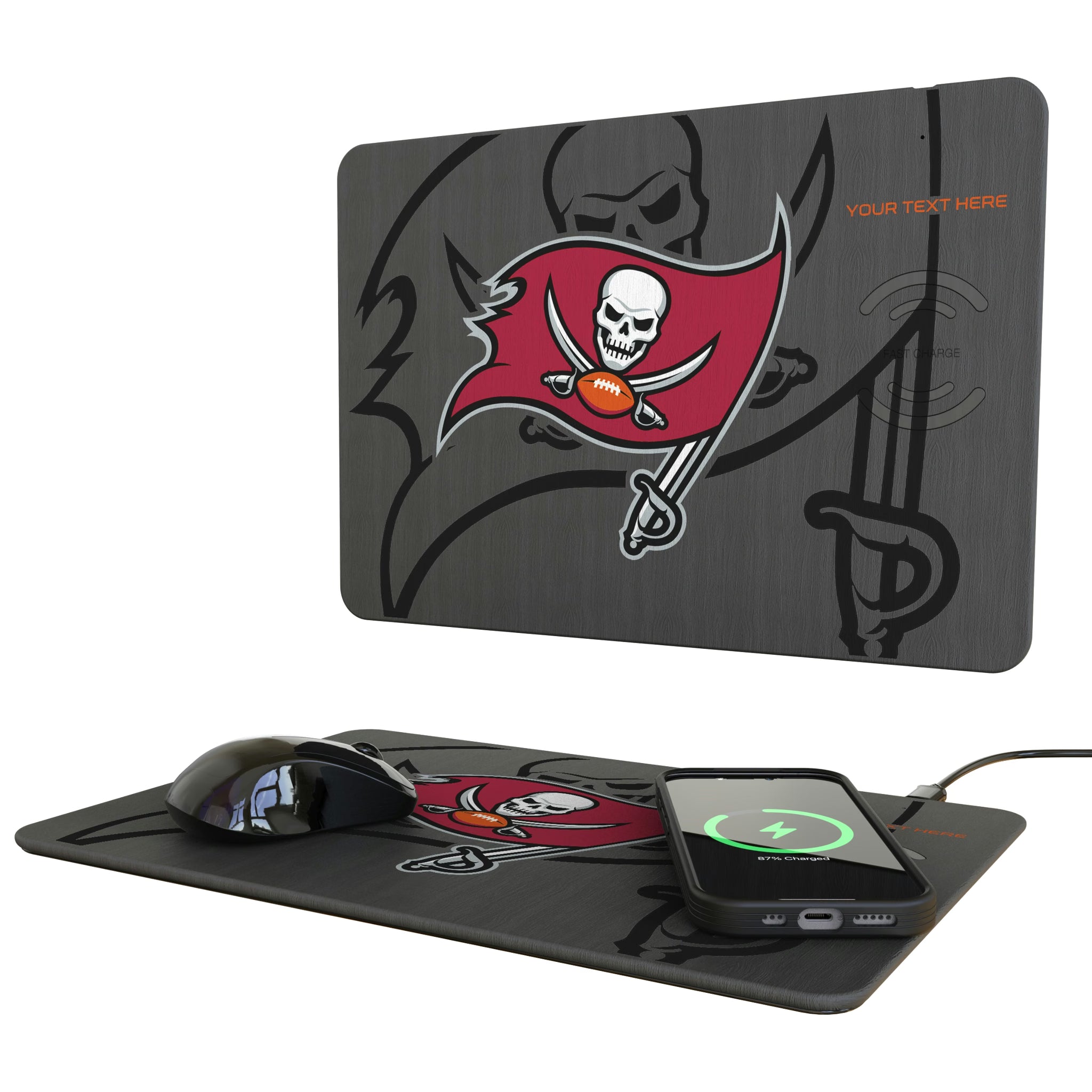 Tampa Bay Buccaneers Personalized Tilt 15-Watt Wireless Charger and Mouse Pad