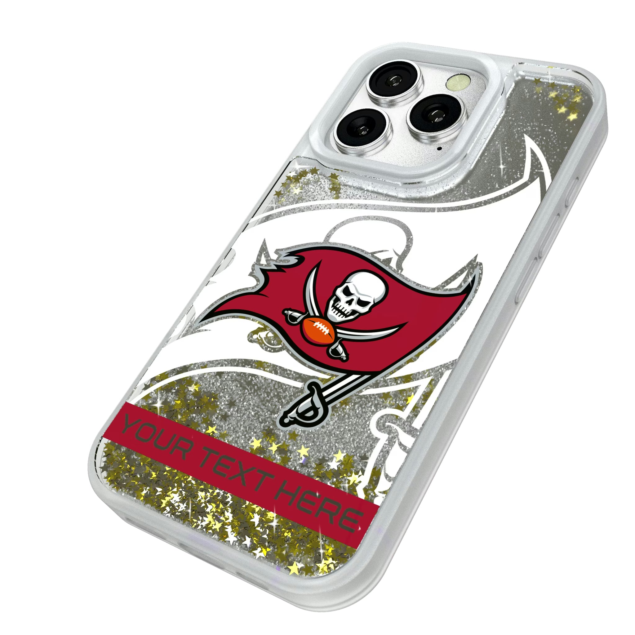 Tampa Bay Buccaneers Personalized Tilt iPhone Glitter Phone Case for Apple iPhone - Isometric View#Device_iPhone 16 Pro