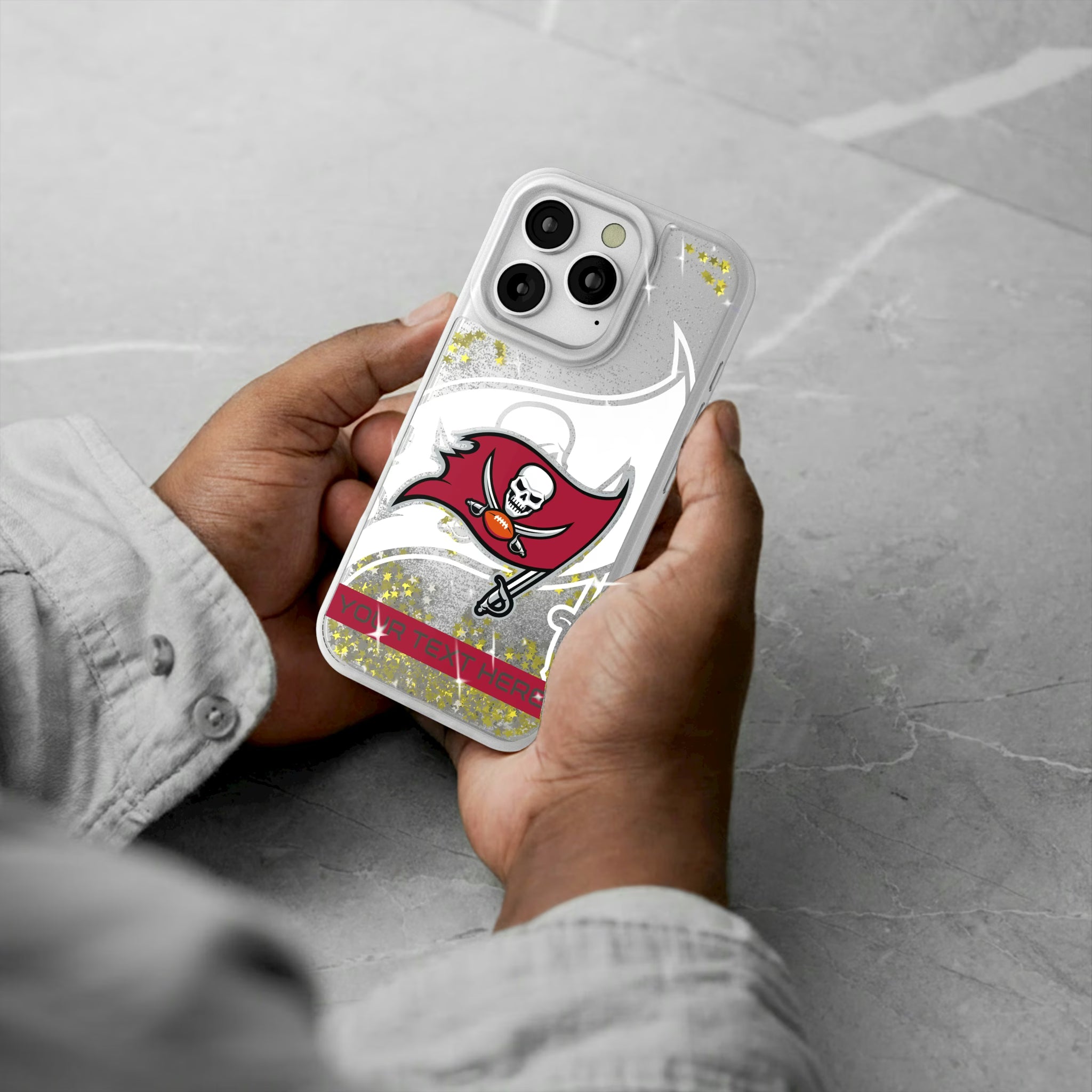 Tampa Bay Buccaneers Personalized Tilt iPhone Glitter Phone Case for Apple iPhone - Lifestyle#Device_iPhone 16 Pro