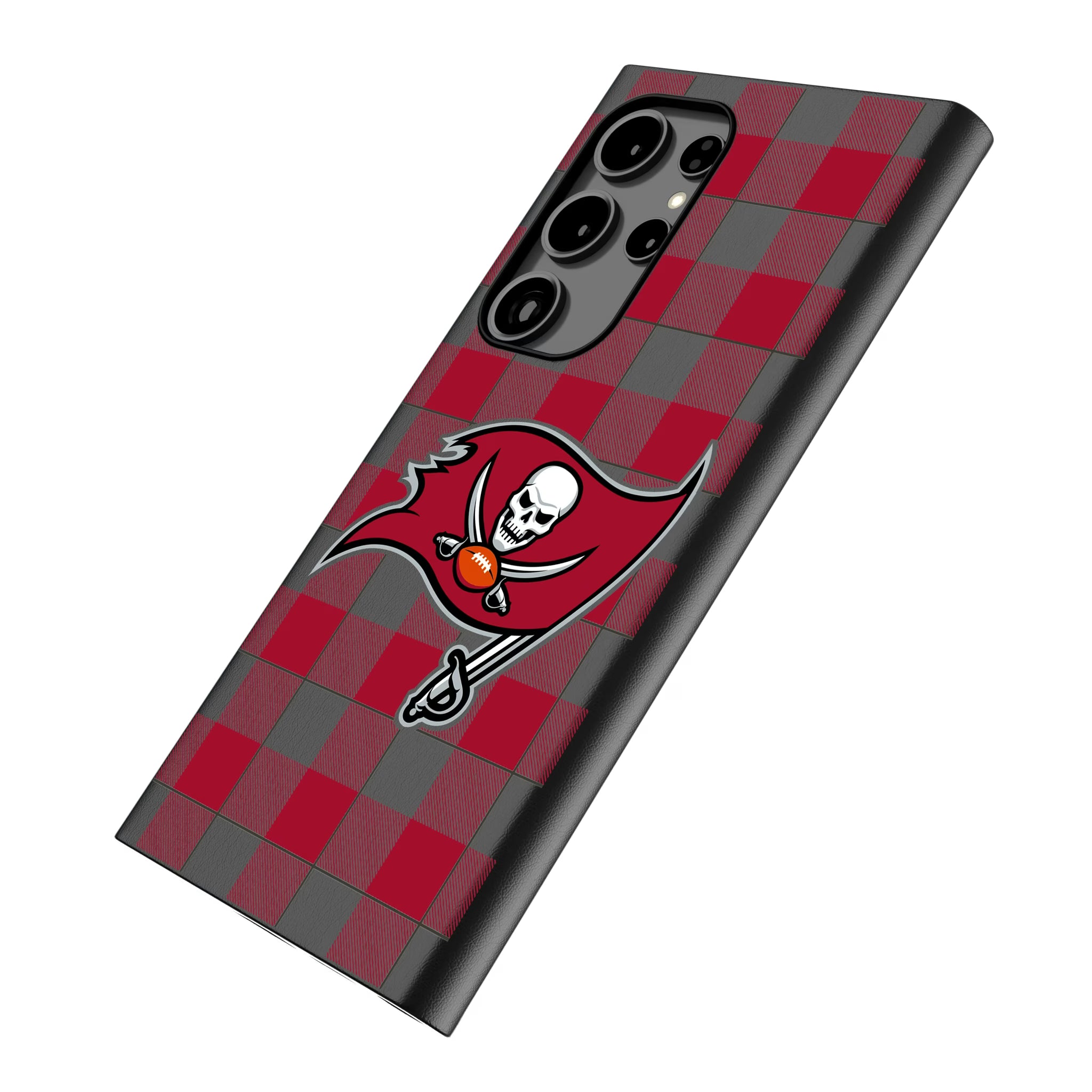 Tampa Bay Buccaneers Plaid Galaxy MagSafe Compatible Phone Case for Samsung Galaxy - Isometric View