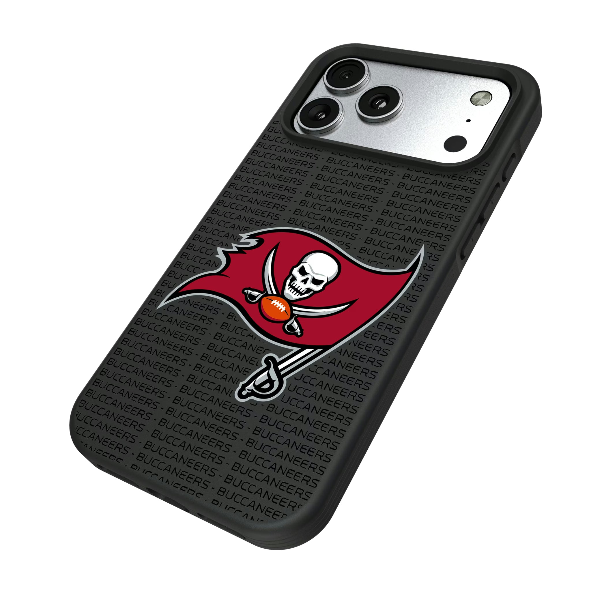 Tampa Bay Buccaneers Text Backdrop iPhone Bump Phone Case for Apple iPhone - Isometric View#Device_iPhone 17 Pro Max