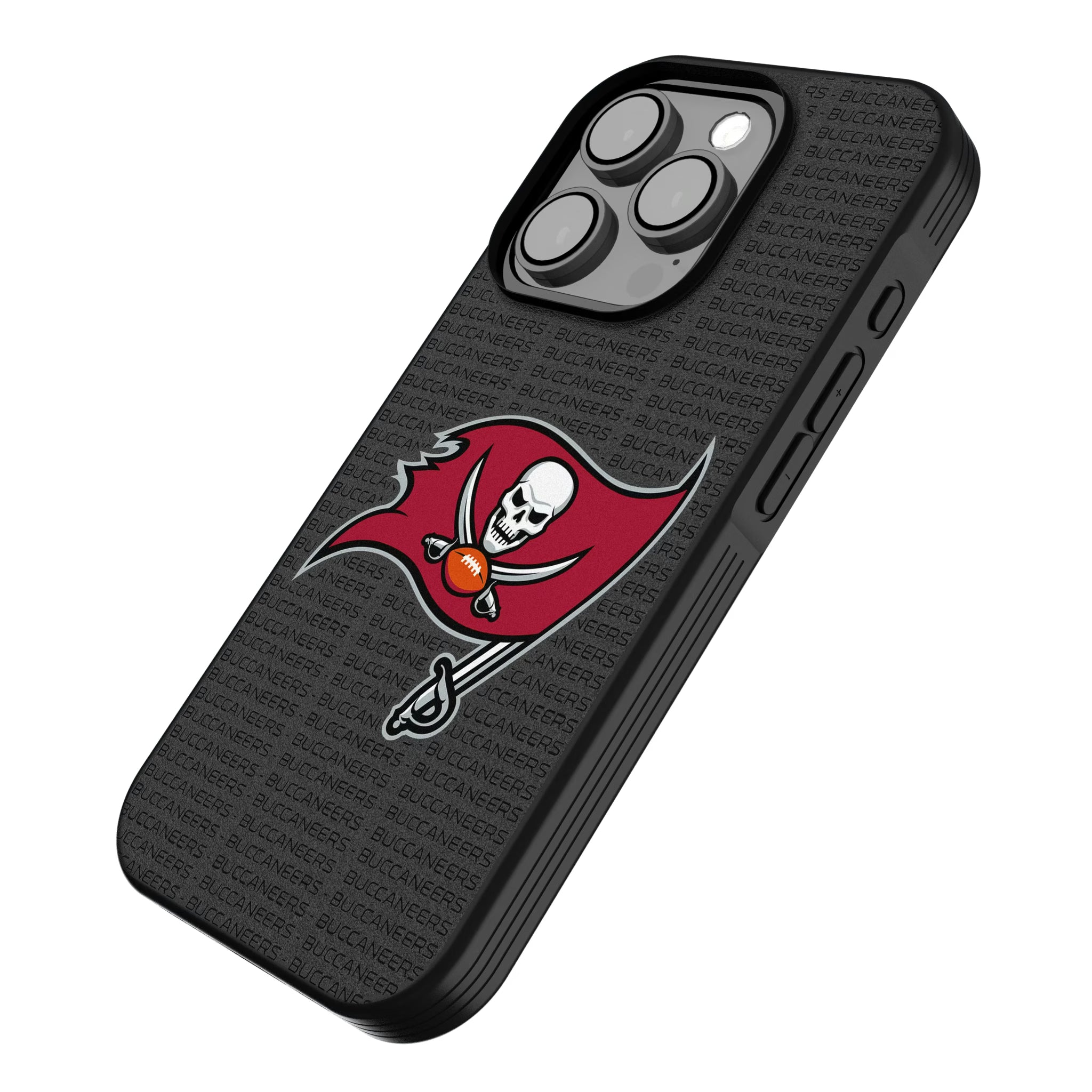 Tampa Bay Buccaneers Text Backdrop iPhone Bump Phone Case for Apple iPhone - Isometric View