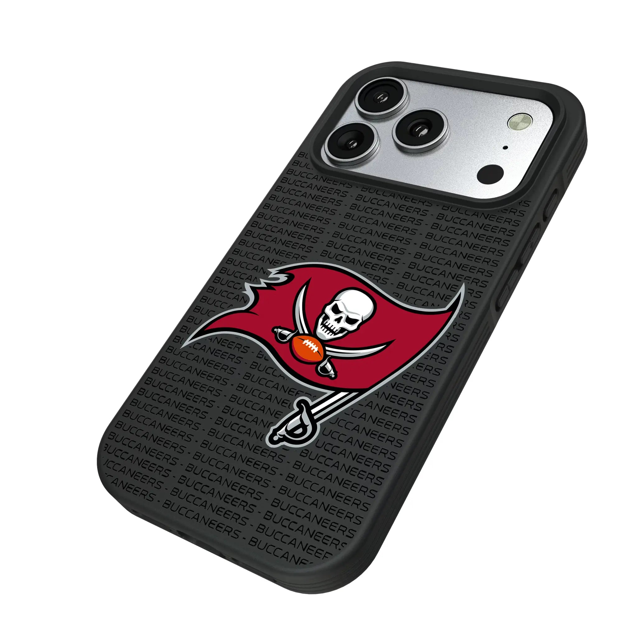 Tampa Bay Buccaneers Text Backdrop iPhone Bump Phone Case for Apple iPhone - Isometric View#Device_iPhone 17 Pro