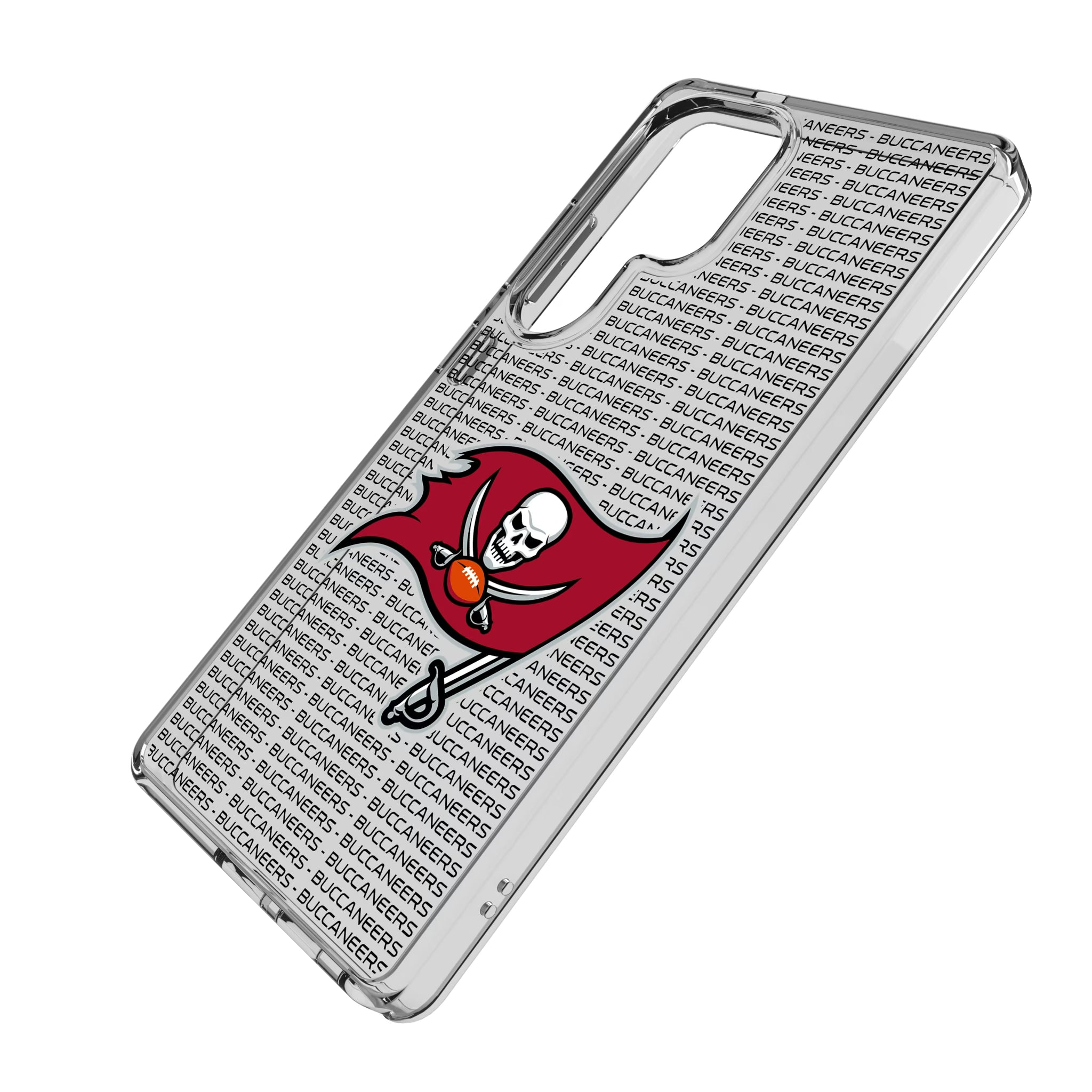 Tampa Bay Buccaneers Text Backdrop Galaxy Clear Phone Case for Samsung Galaxy - Isometric View