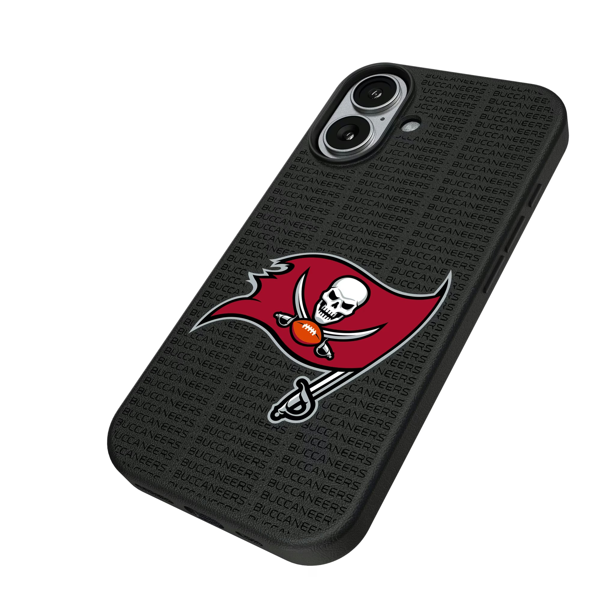 Tampa Bay Buccaneers Text Backdrop iPhone MagSafe Compatible Phone Case for Apple iPhone - Isometric View#Device_iPhone 17
