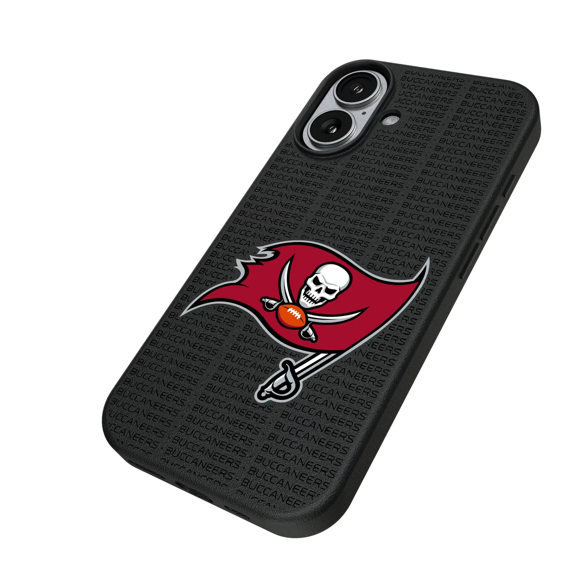 Tampa Bay Buccaneers Text Backdrop iPhone MagSafe Compatible Phone Case for Apple iPhone - Isometric View#Device_iPhone 17