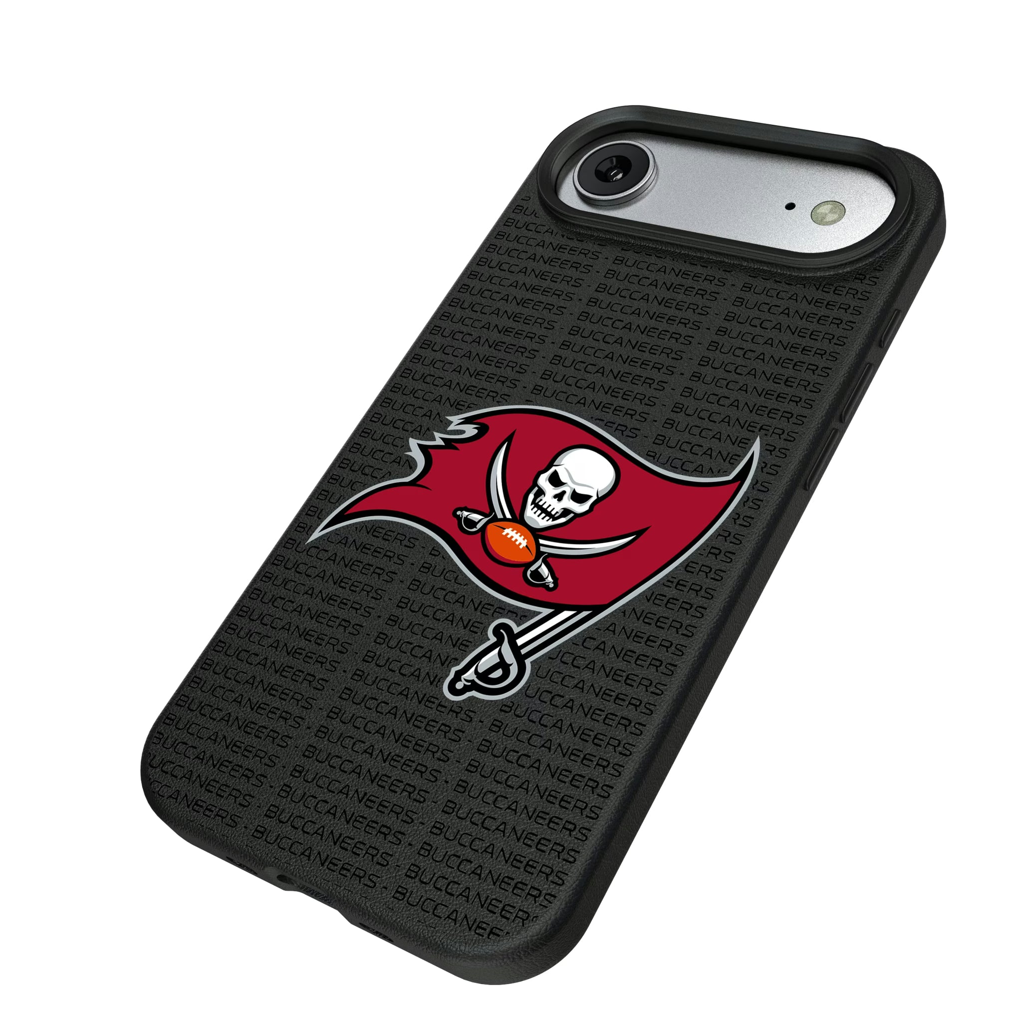 Tampa Bay Buccaneers Text Backdrop iPhone MagSafe Compatible Phone Case for Apple iPhone - Isometric View#Device_iPhone Air