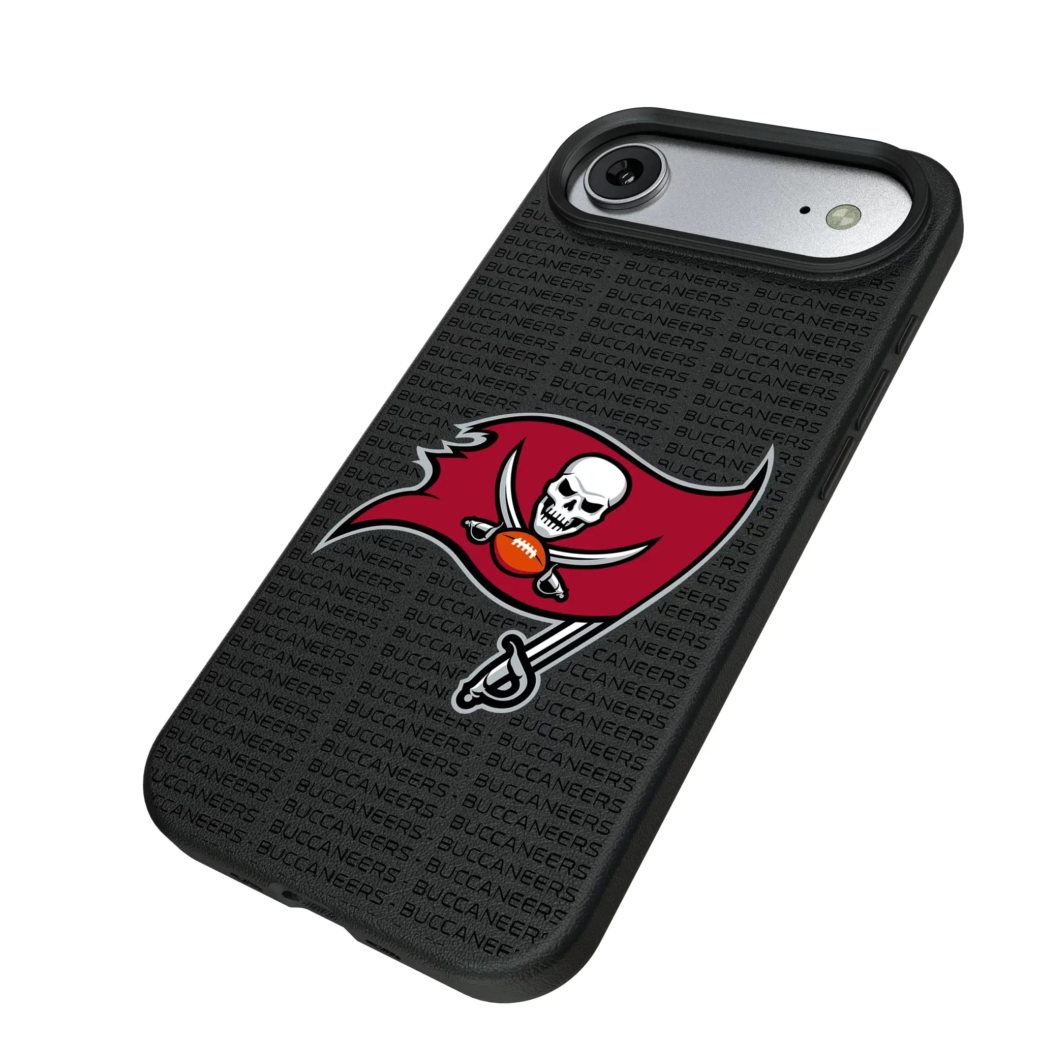 Tampa Bay Buccaneers Text Backdrop iPhone MagSafe Compatible Phone Case for Apple iPhone - Isometric View#Device_iPhone Air