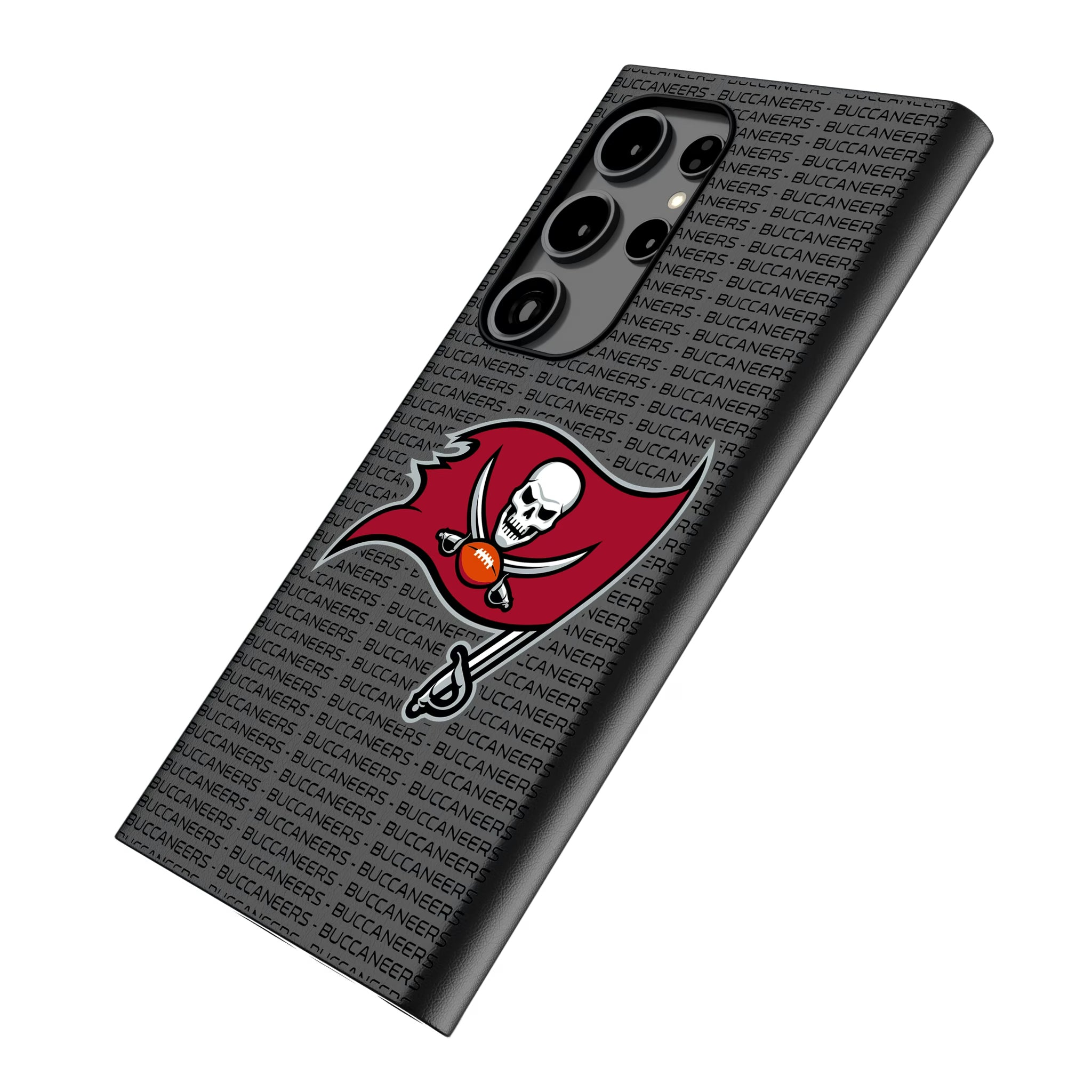 Tampa Bay Buccaneers Text Backdrop Galaxy MagSafe Compatible Phone Case for Samsung Galaxy - Isometric View
