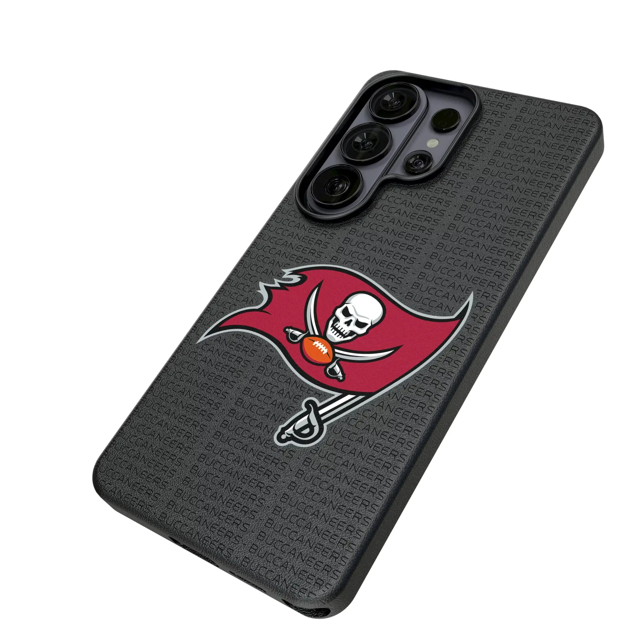 Tampa Bay Buccaneers Text Backdrop Galaxy MagSafe Compatible Phone Case for Samsung Galaxy - Isometric View#Device_Galaxy S26 Ultra