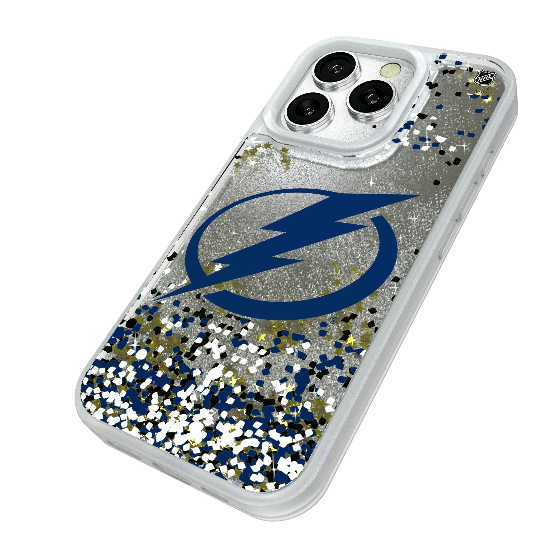 Tampa Bay Lightning Confetti iPhone Glitter Phone Case for Apple iPhone - Isometric View#Device_iPhone 16 Pro