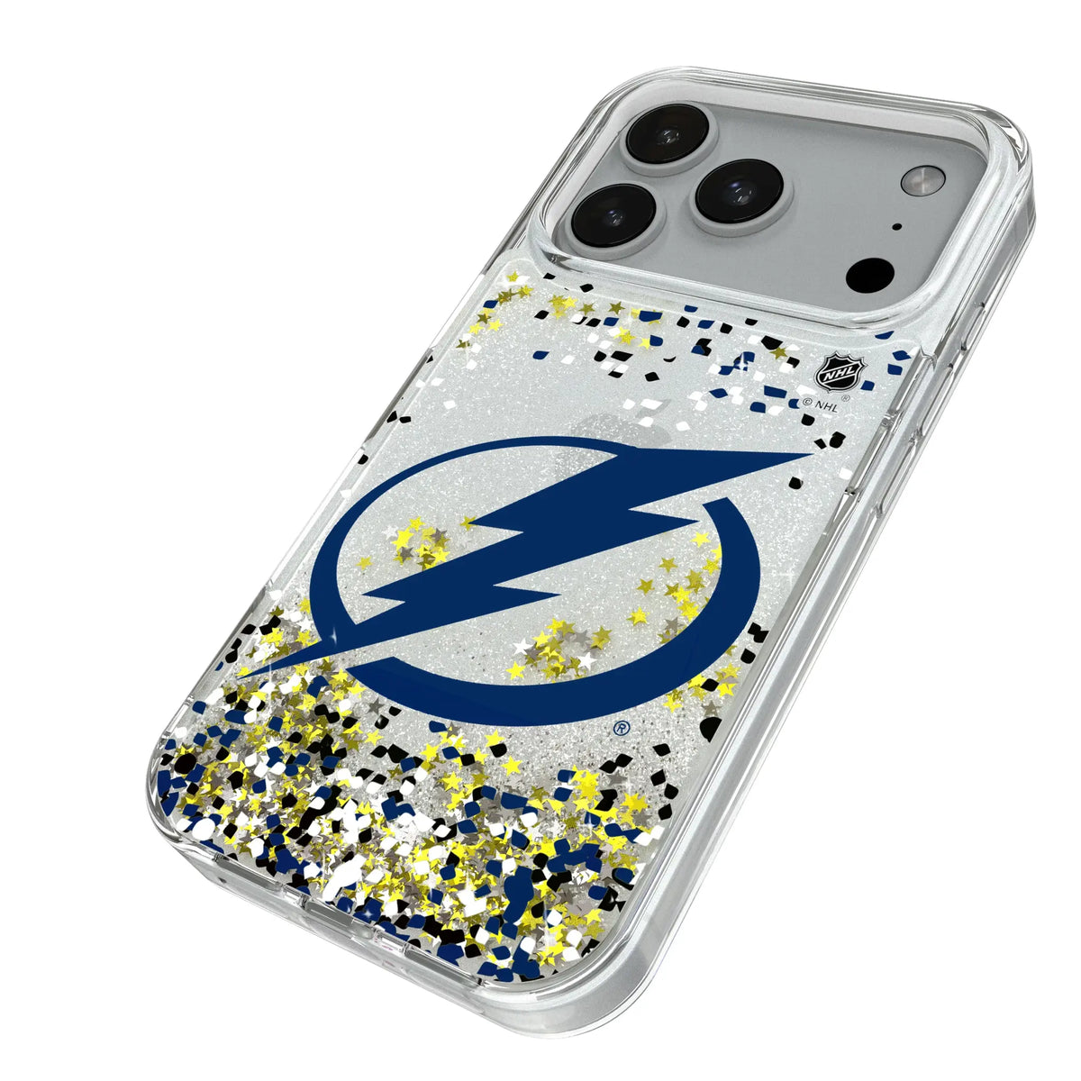 Tampa Bay Lightning Confetti iPhone Glitter Phone Case for Apple iPhone - Isometric View#Device_iPhone 18 Pro