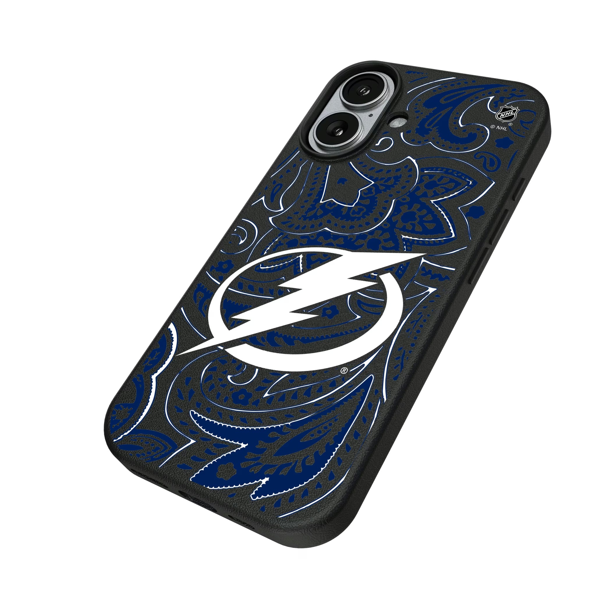 Tampa Bay Lightning Paisley iPhone MagSafe Compatible Phone Case for Apple iPhone - Isometric View#Device_iPhone 17