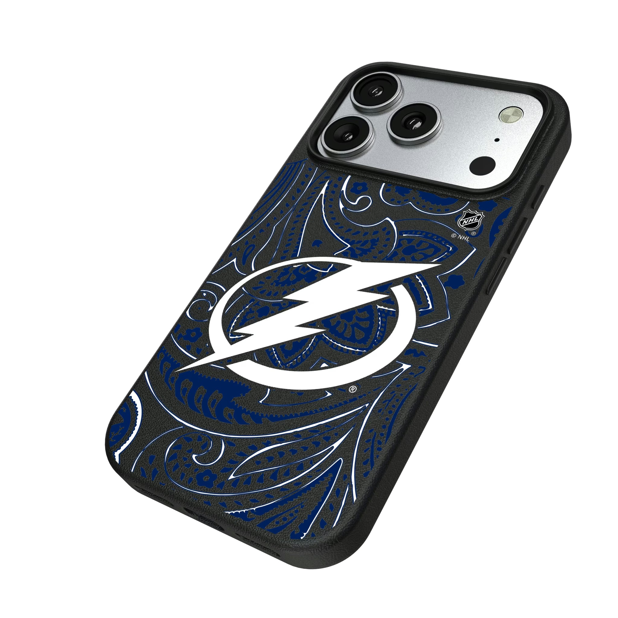 Tampa Bay Lightning Paisley iPhone MagSafe Compatible Phone Case for Apple iPhone - Isometric View#Device_iPhone 17 Pro