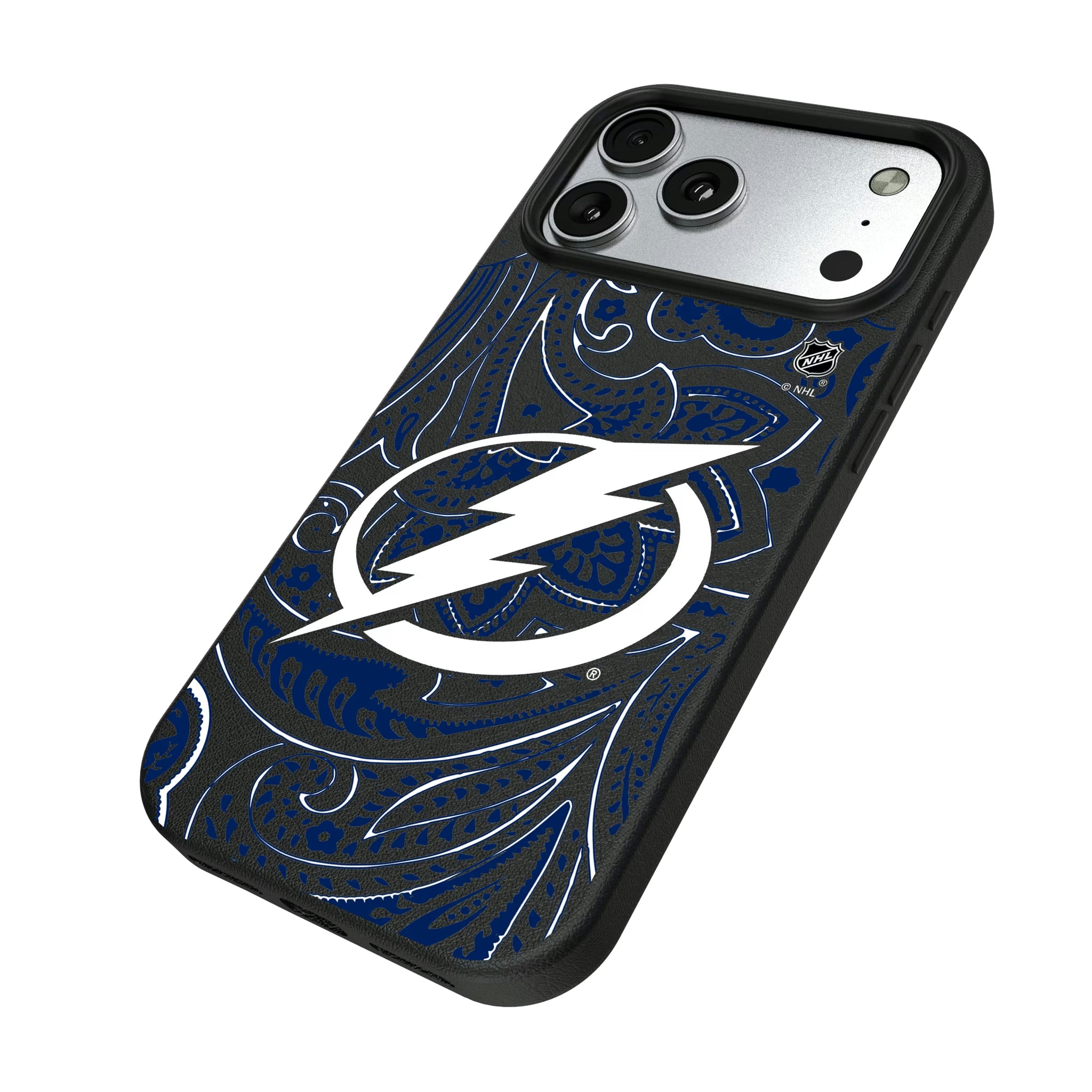 Tampa Bay Lightning Paisley iPhone MagSafe Compatible Phone Case for Apple iPhone - Isometric View#Device_iPhone 17 Pro Max