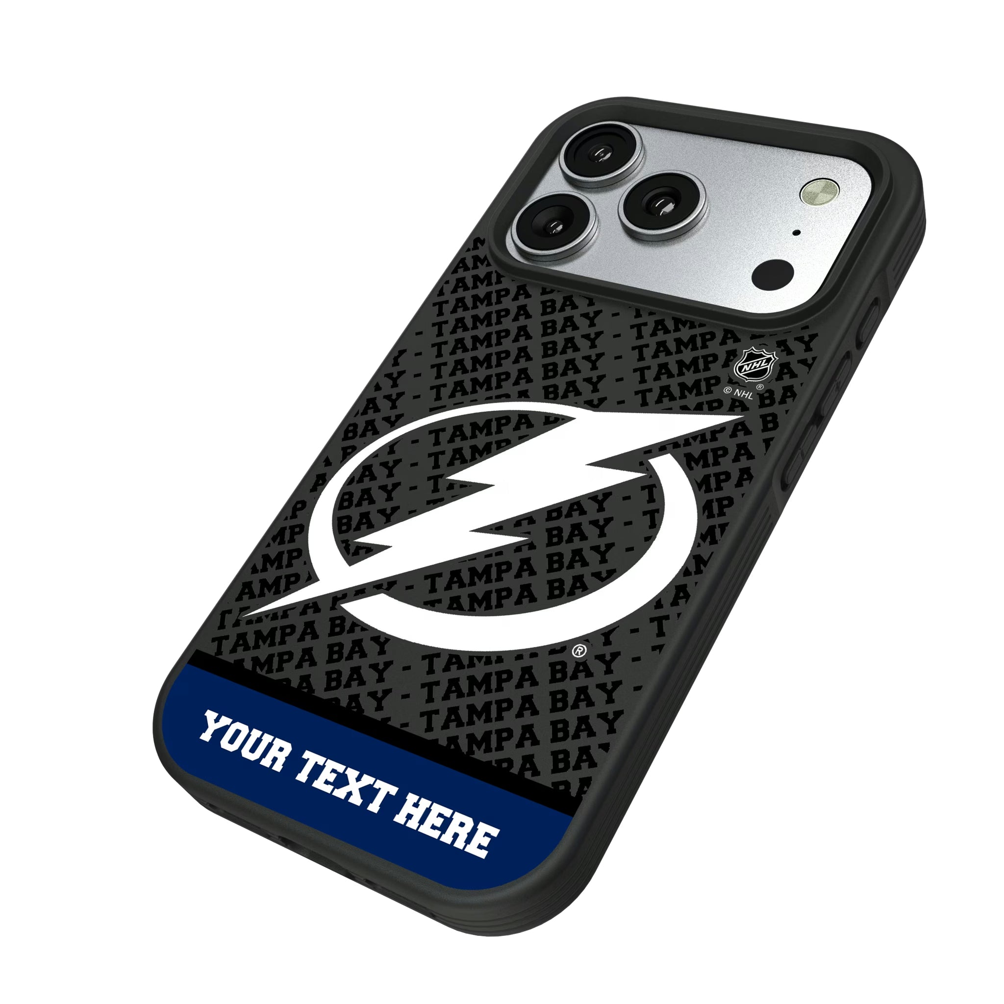 Tampa Bay Lightning Personalized EndZone Plus iPhone Bump Phone Case for Apple iPhone - Isometric View#Device_iPhone 17 Pro