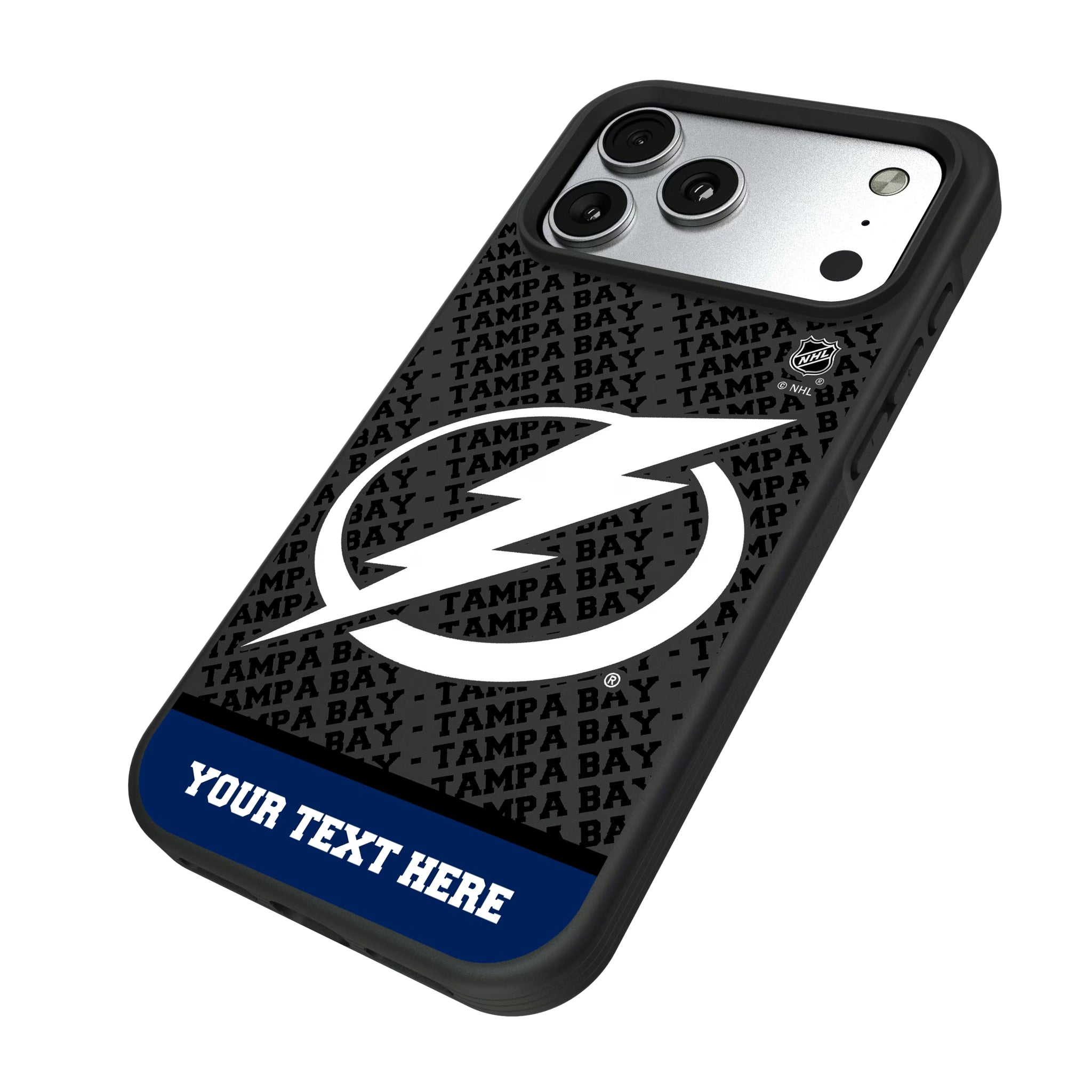 Tampa Bay Lightning Personalized EndZone Plus iPhone Bump Phone Case for Apple iPhone - Isometric View#Device_iPhone 17 Pro Max