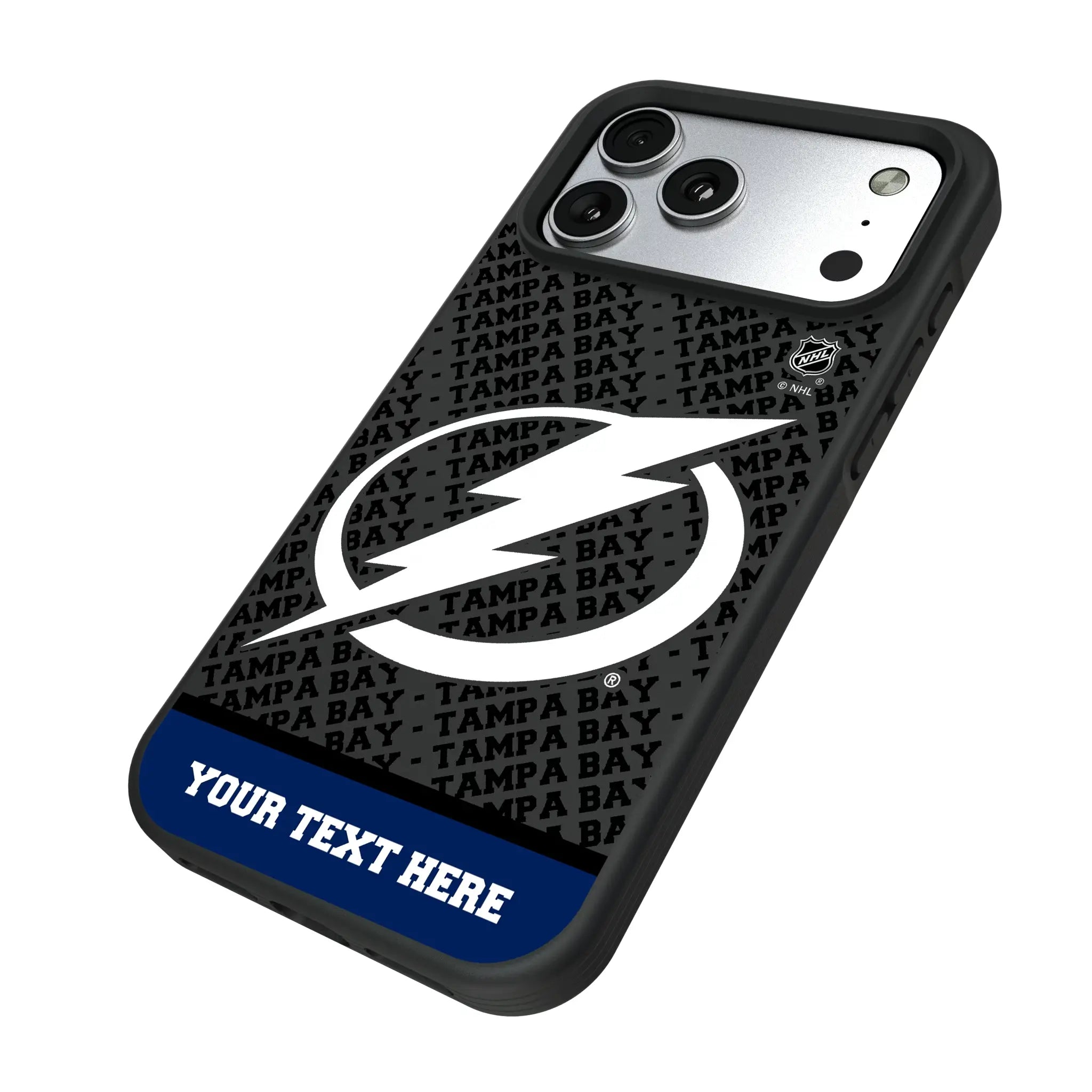 Tampa Bay Lightning Personalized EndZone Plus iPhone Bump Phone Case for Apple iPhone - Isometric View#Device_iPhone 17 Pro Max