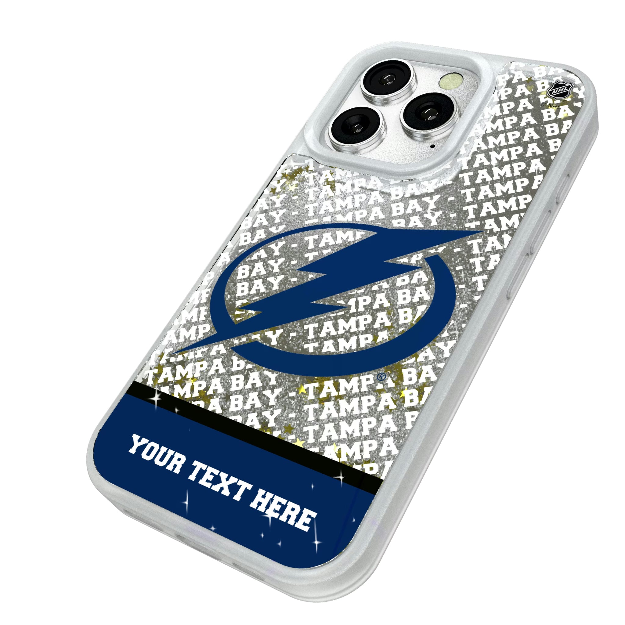 Tampa Bay Lightning Personalized EndZone Plus iPhone Glitter Phone Case for Apple iPhone - Isometric View#Device_iPhone 16 Pro