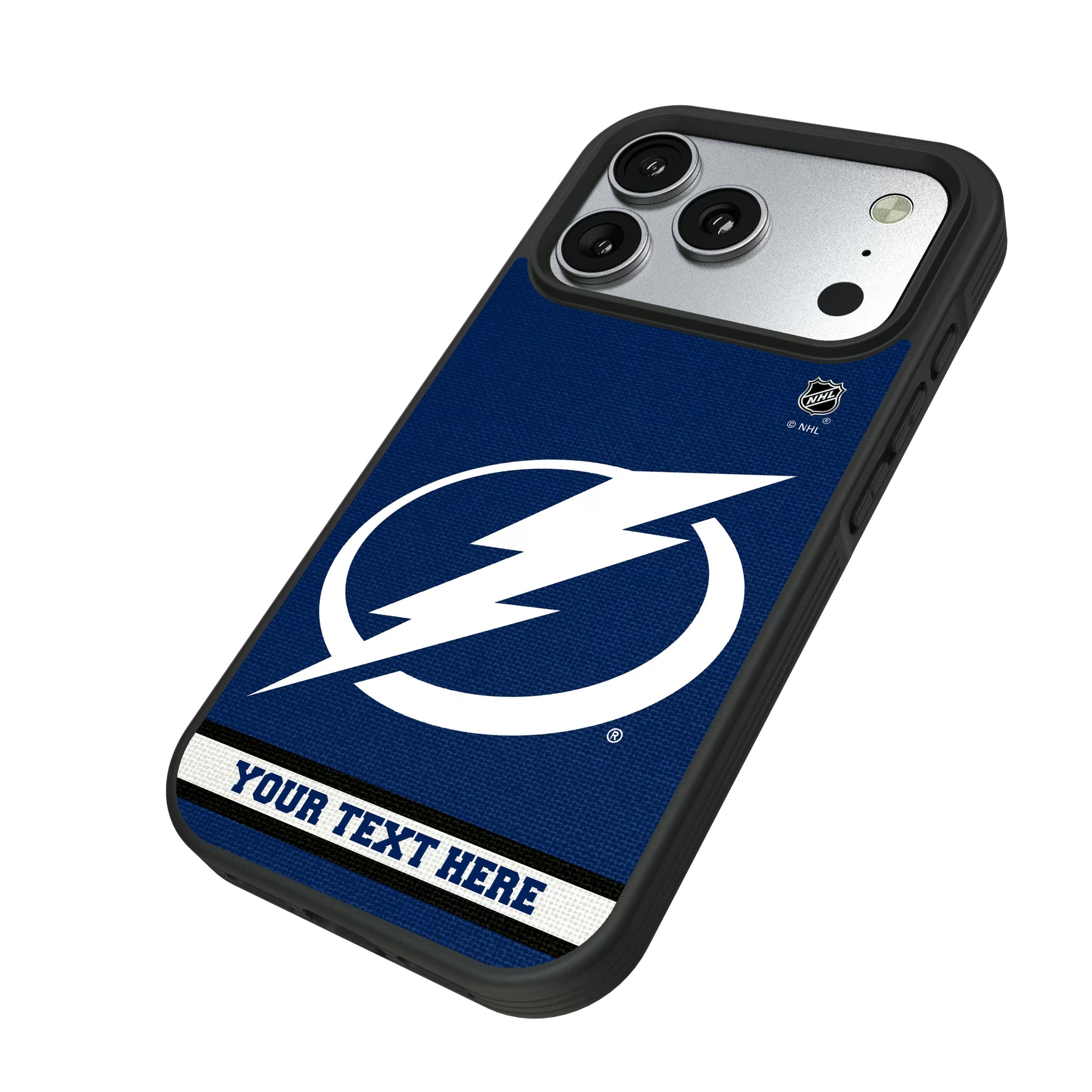 Tampa Bay Lightning Personalized Stripe iPhone Bump Phone Case for Apple iPhone - Isometric View#Device_iPhone 17 Pro