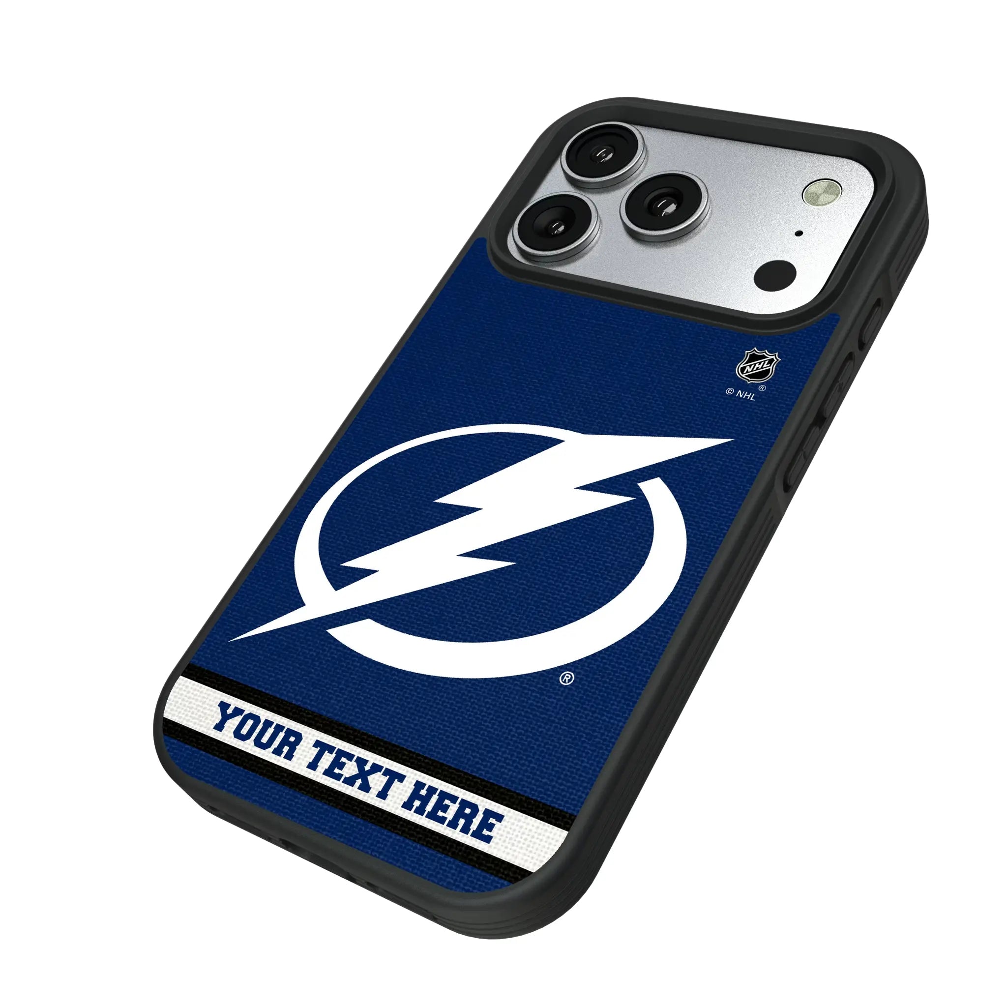 Tampa Bay Lightning Personalized Stripe iPhone Bump Phone Case for Apple iPhone - Isometric View#Device_iPhone 17 Pro