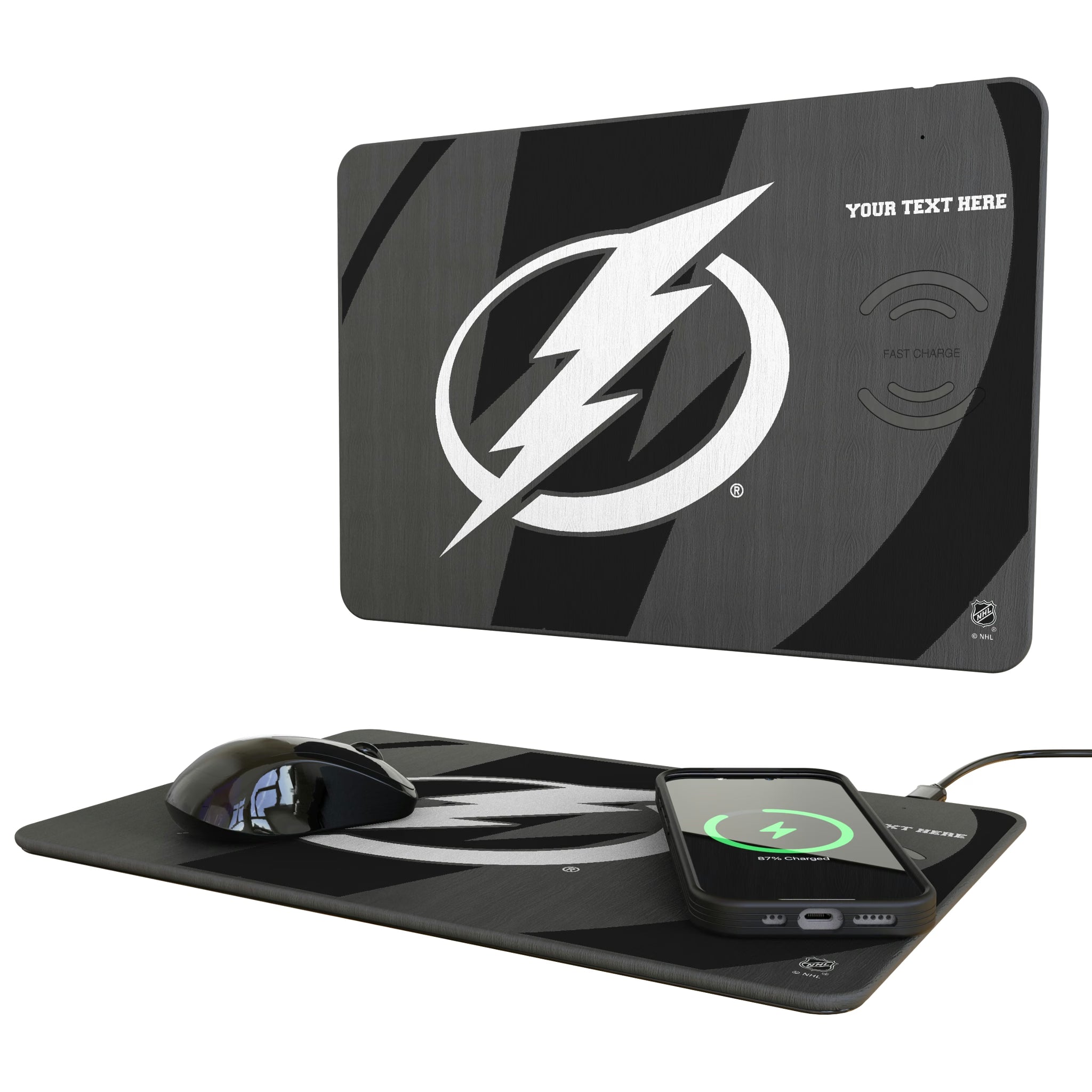Tampa Bay Lightning Personalized Tilt 15-Watt Wireless Charger and Mouse Pad