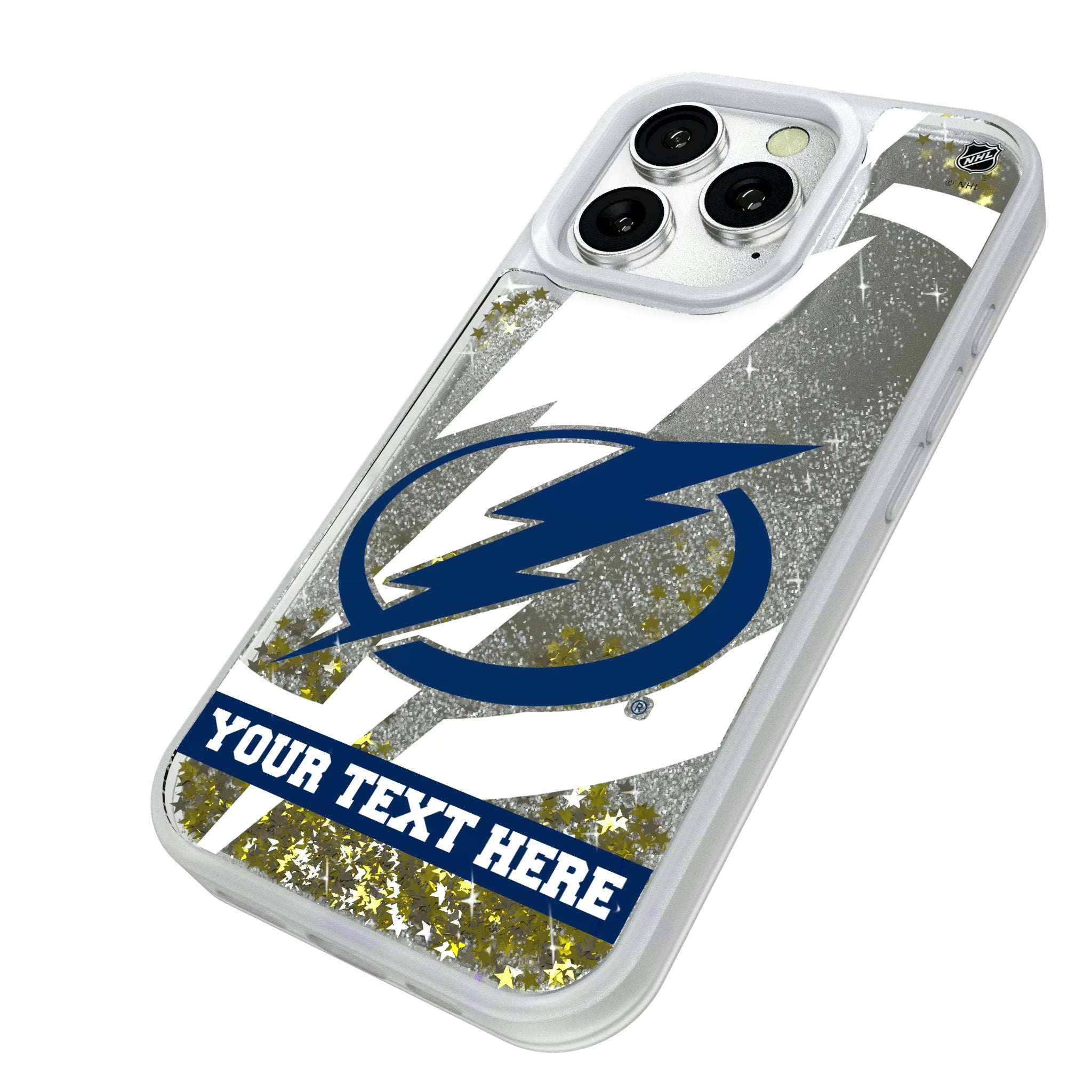 Tampa Bay Lightning Personalized Tilt iPhone Glitter Phone Case for Apple iPhone - Isometric View#Device_iPhone 16 Pro