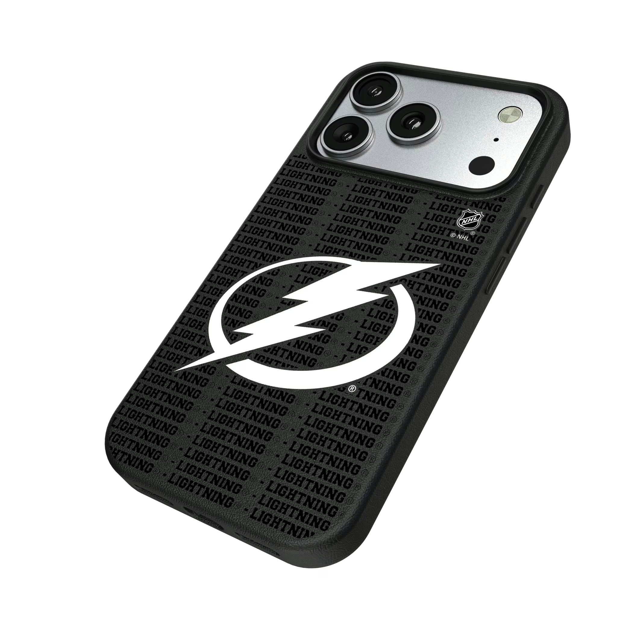 Tampa Bay Lightning Text Backdrop iPhone MagSafe Compatible Phone Case for Apple iPhone - Isometric View#Device_iPhone 17 Pro