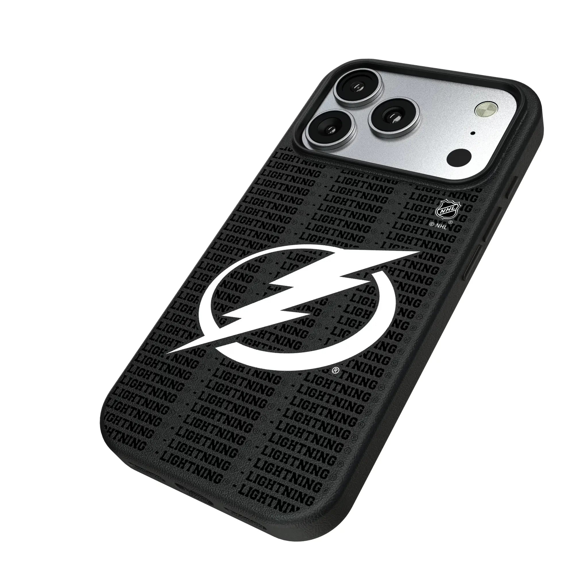 Tampa Bay Lightning Text Backdrop iPhone MagSafe Compatible Phone Case for Apple iPhone - Isometric View#Device_iPhone 17 Pro