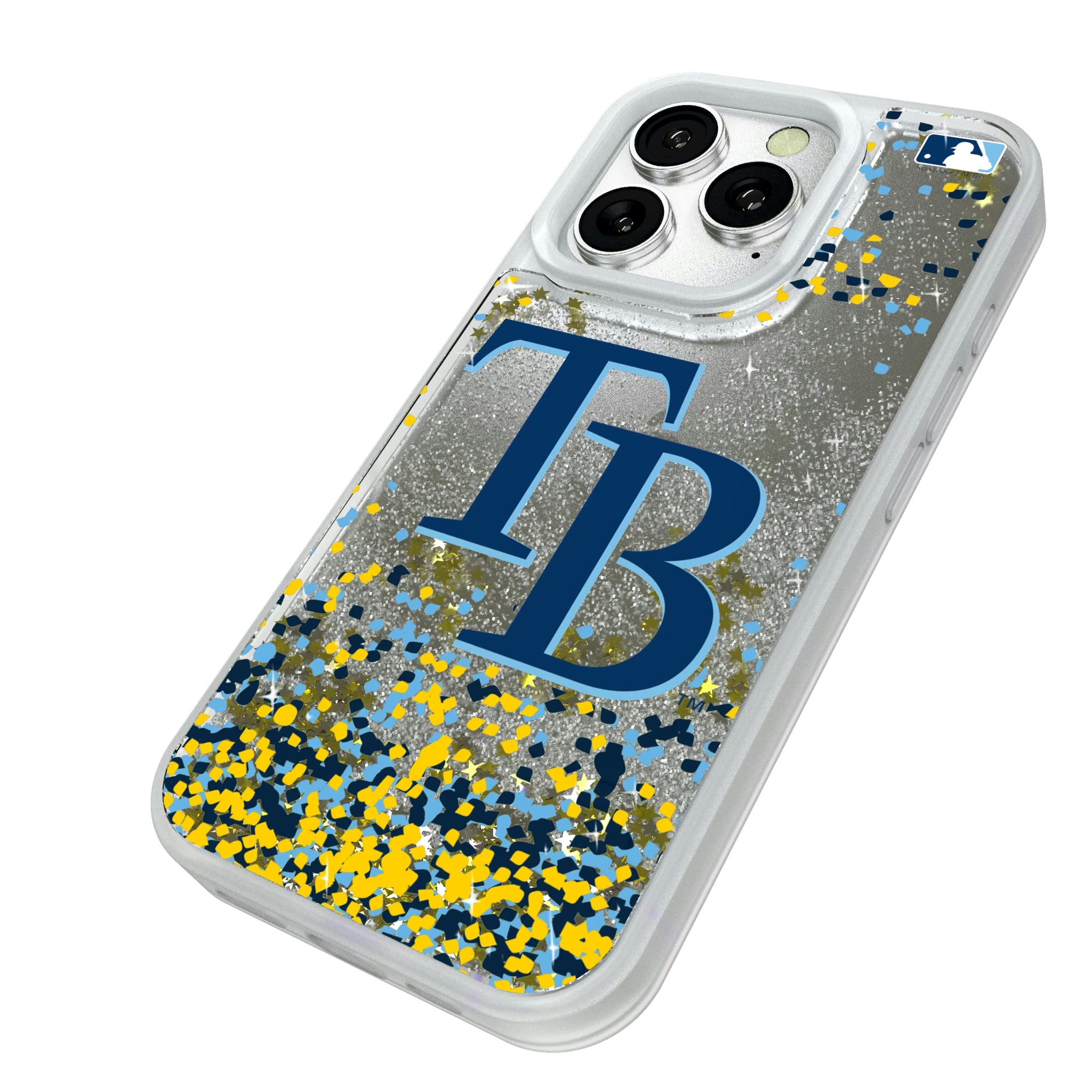 Tampa Bay Rays Confetti iPhone Glitter Phone Case for Apple iPhone - Isometric View#Device_iPhone 16 Pro
