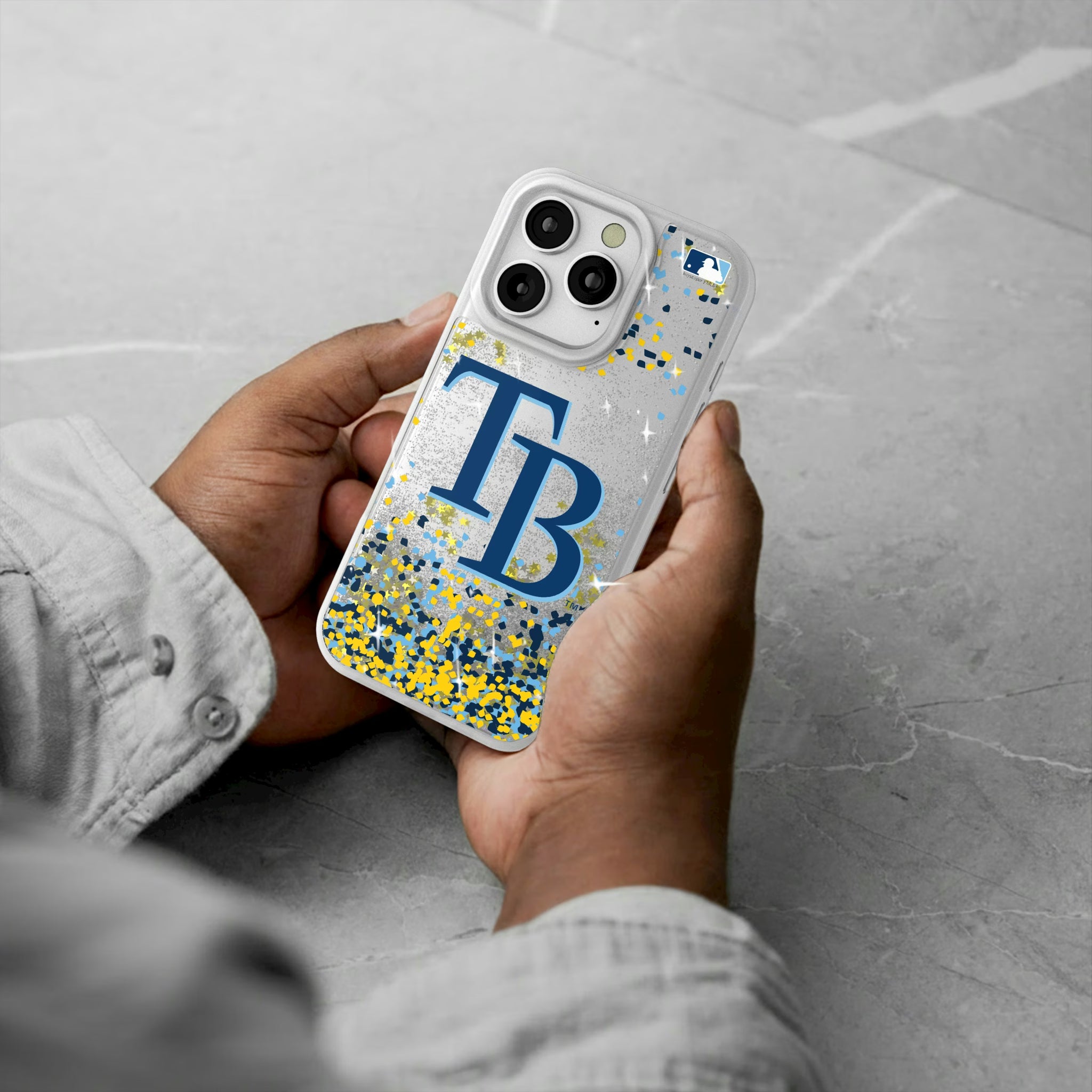 Tampa Bay Rays Confetti iPhone Glitter Phone Case for Apple iPhone - Lifestyle#Device_iPhone 16 Pro