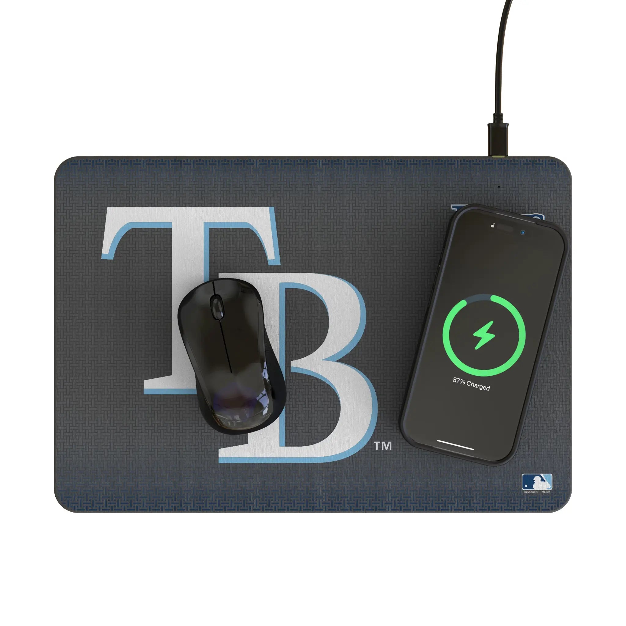 Tampa Bay Rays Linen 15-Watt Wireless Charger and Mouse Pad - Lifestyle