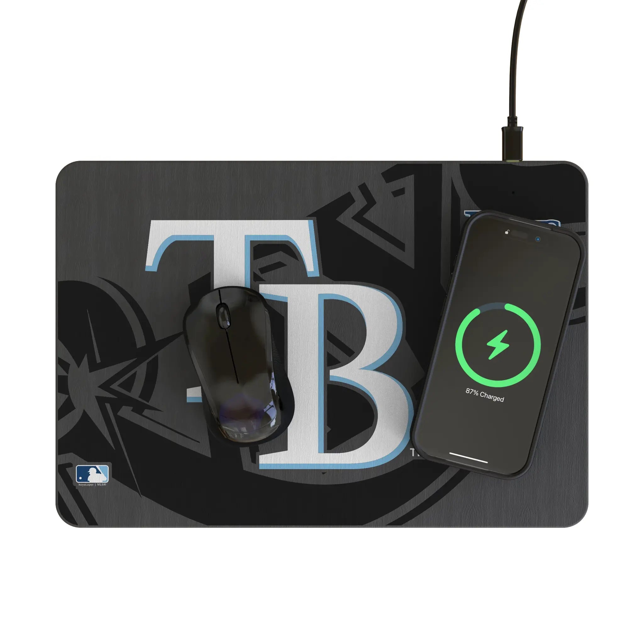 Tampa Bay Rays Monocolor Tilt 15-Watt Wireless Charger and Mouse Pad - Lifestyle