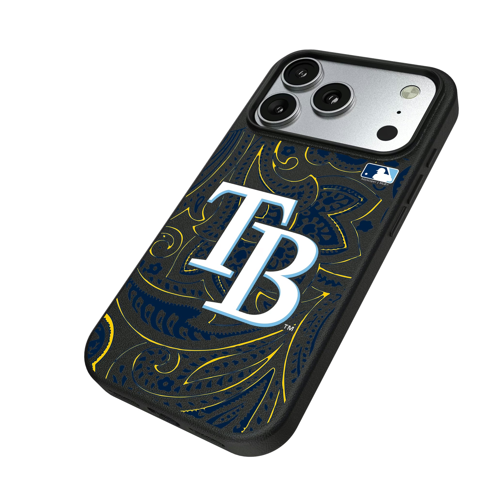 Tampa Bay Rays Paisley iPhone MagSafe Compatible Phone Case for Apple iPhone - Isometric View#Device_iPhone 17 Pro