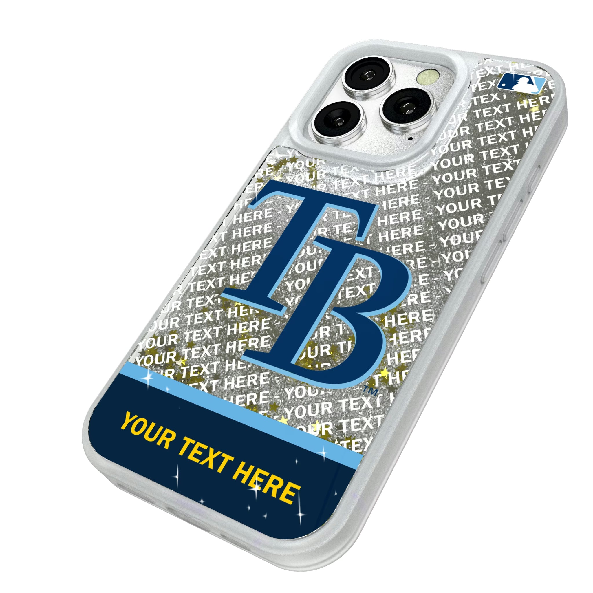Tampa Bay Rays Personalized EndZone Plus iPhone Glitter Phone Case for Apple iPhone - Isometric View#Device_iPhone 16 Pro
