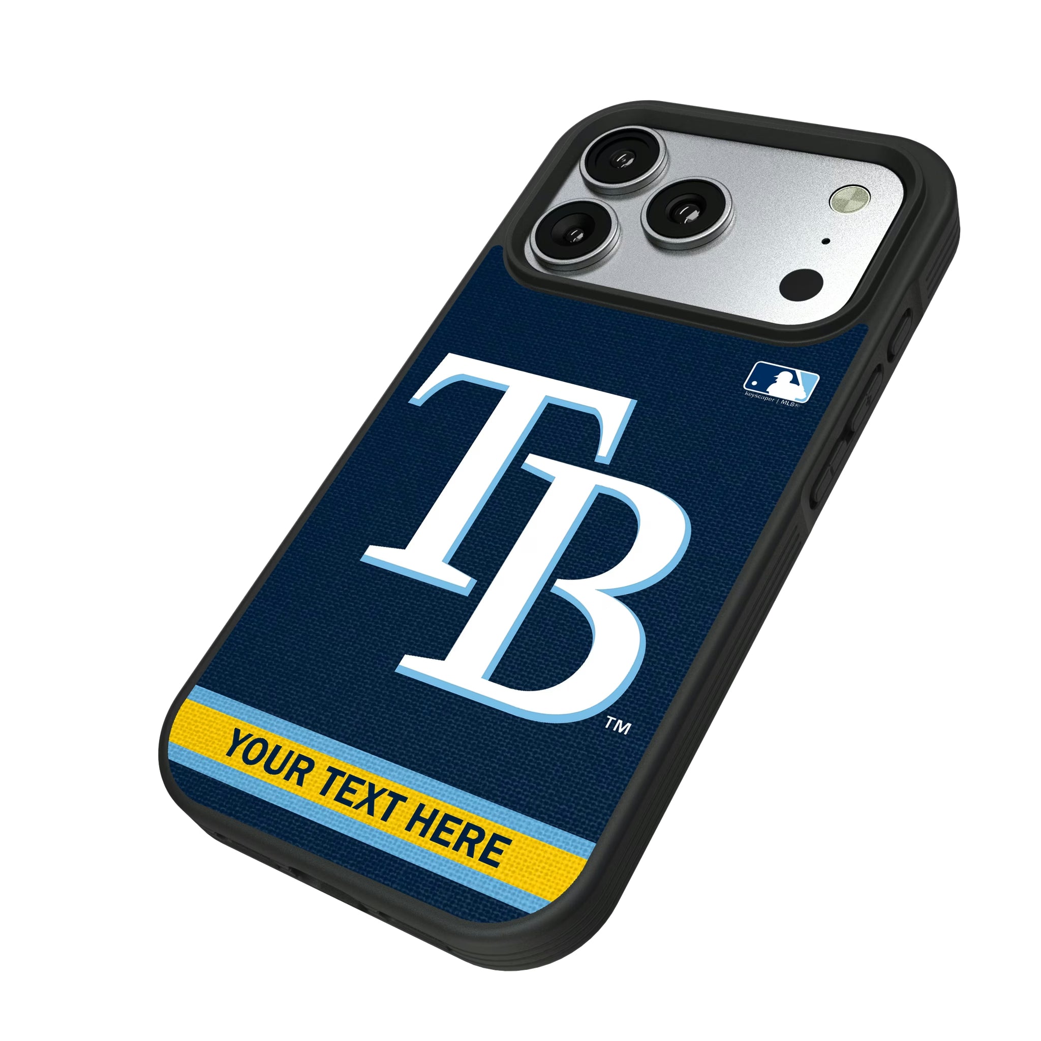 Tampa Bay Rays Personalized Stripe iPhone Bump Phone Case for Apple iPhone - Isometric View#Device_iPhone 17 Pro