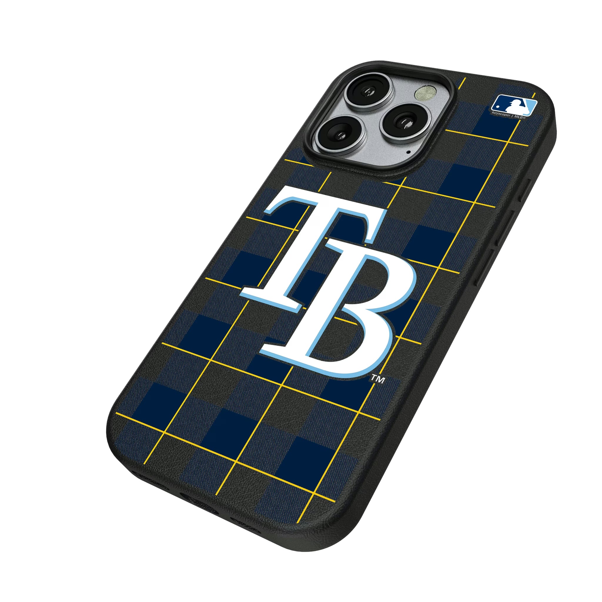 Tampa Bay Rays Plaid iPhone MagSafe Compatible Phone Case for Apple iPhone - Isometric View