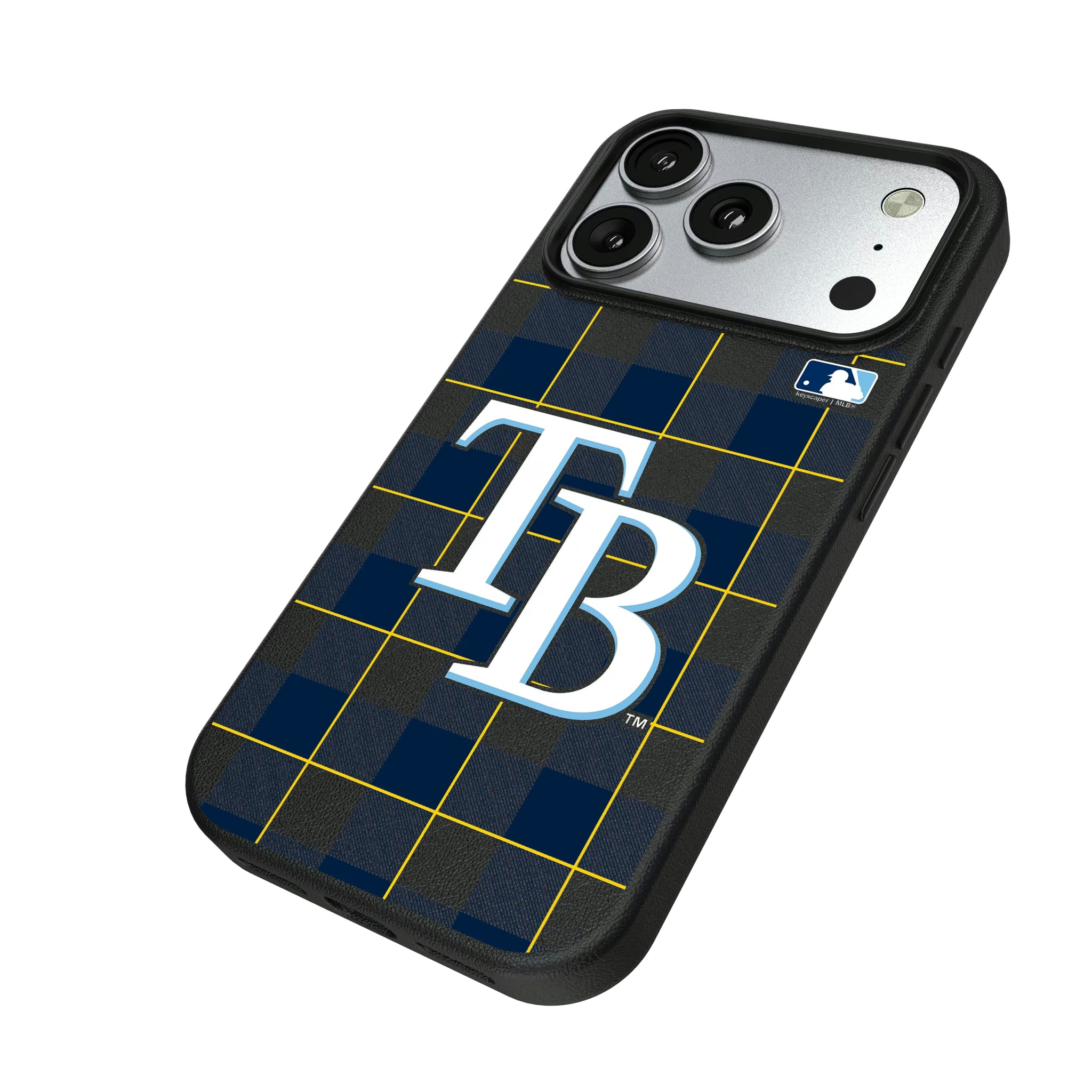 Tampa Bay Rays Plaid iPhone MagSafe Compatible Phone Case for Apple iPhone - Isometric View#Device_iPhone 17 Pro
