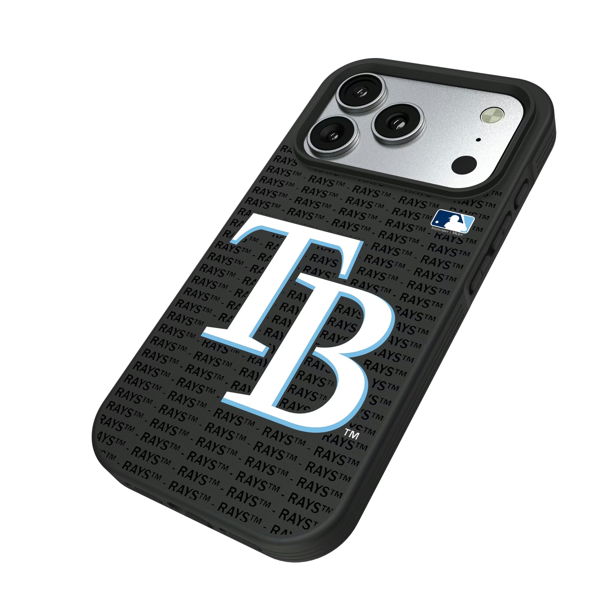 Tampa Bay Rays Text Backdrop iPhone Bump Phone Case for Apple iPhone - Isometric View#Device_iPhone 17 Pro