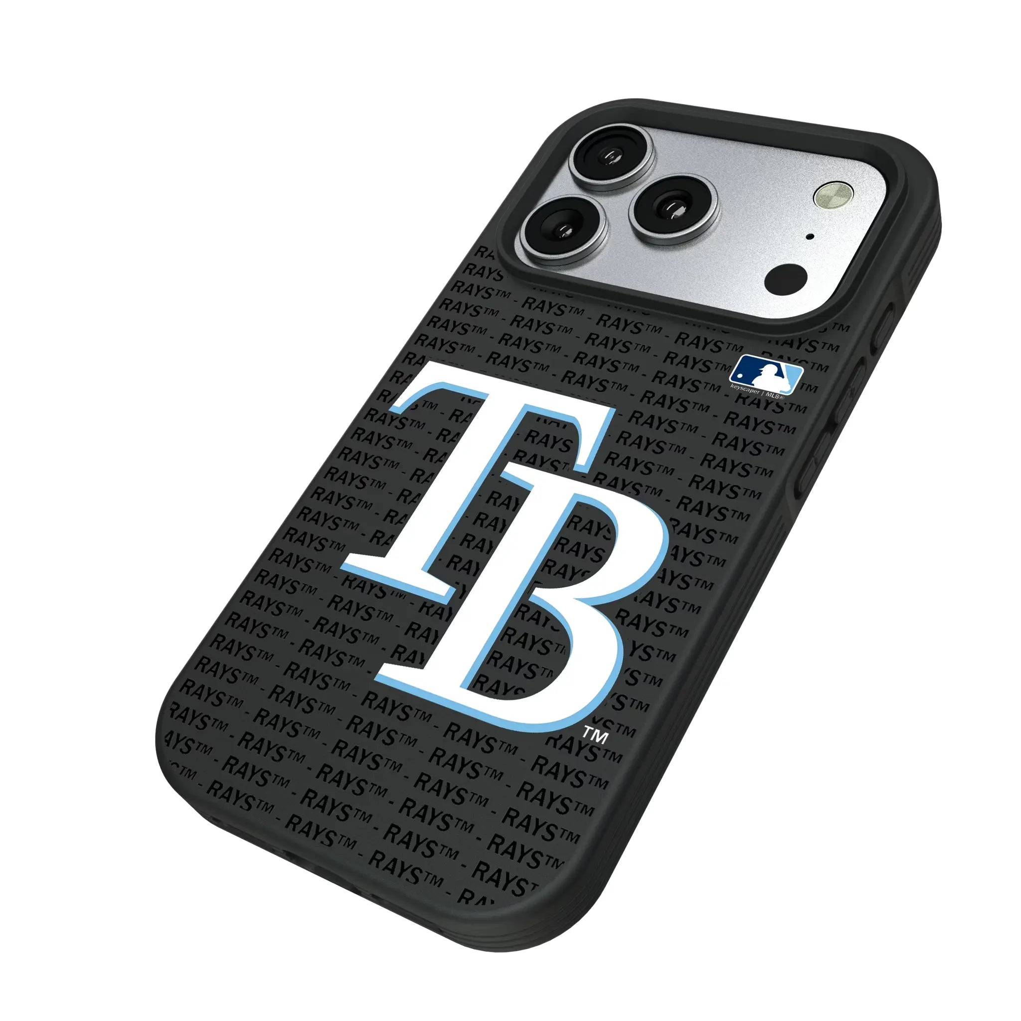Tampa Bay Rays Text Backdrop iPhone Bump Phone Case for Apple iPhone - Isometric View#Device_iPhone 17 Pro